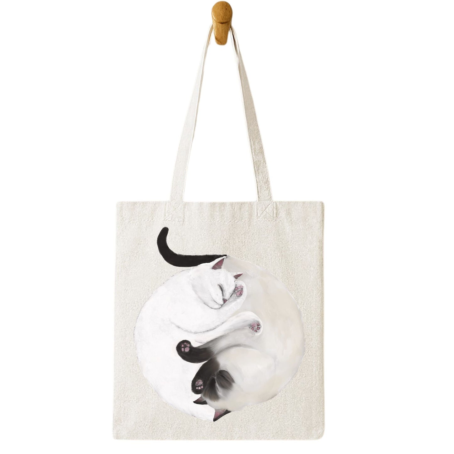 Sleeping White and Siamese Cats Canvas Tote Bag - MerikaArt