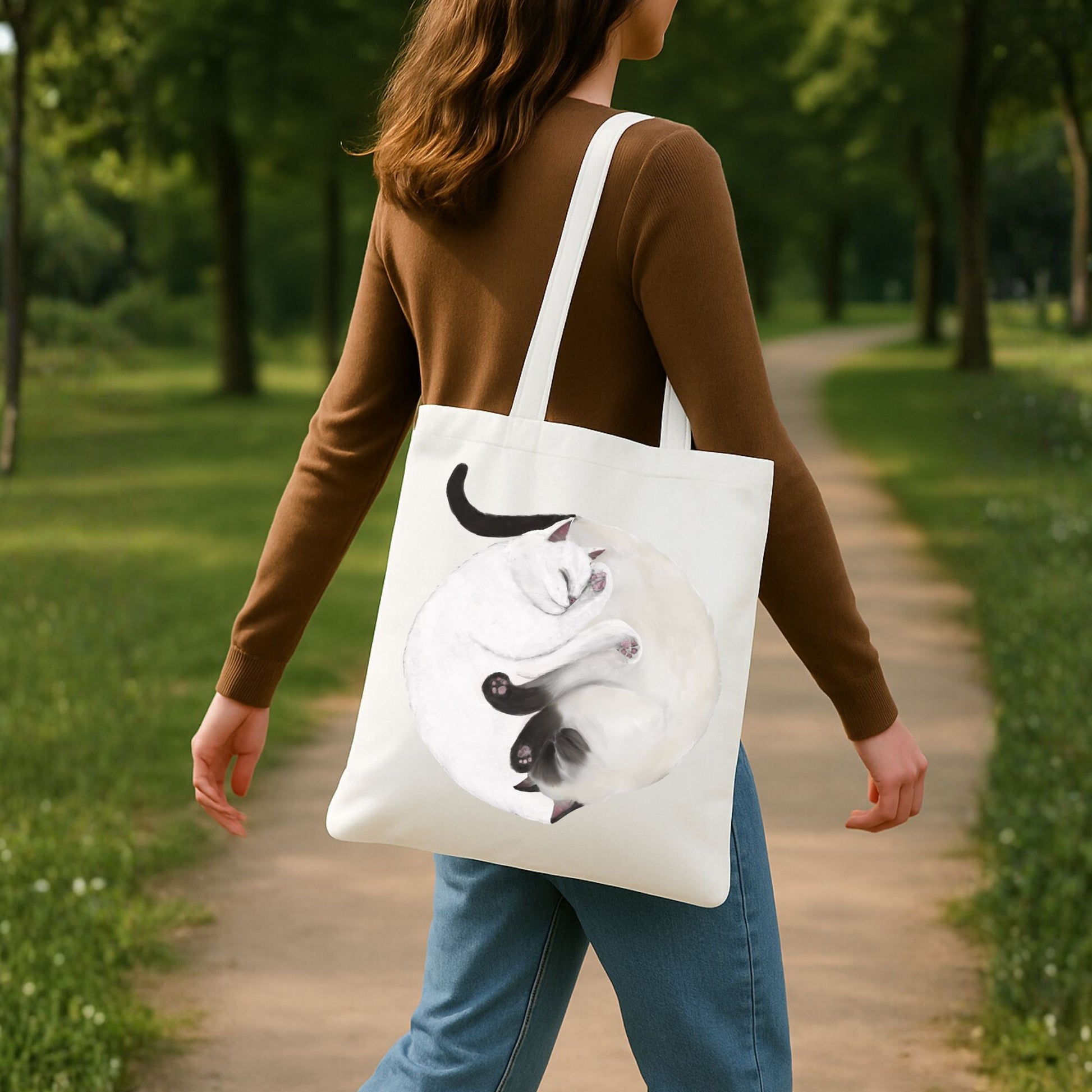 Sleeping White and Siamese Cats Canvas Tote Bag - MerikaArt