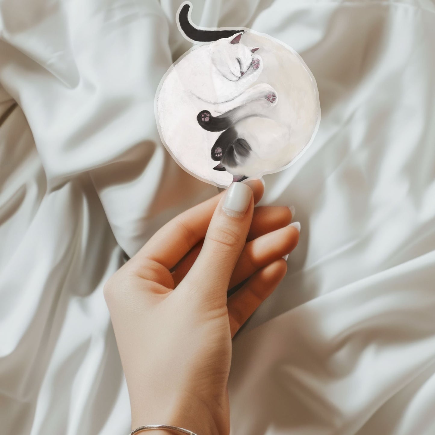 Sleeping White And Siamese Cats Vinyl Sticker - MerikaArt