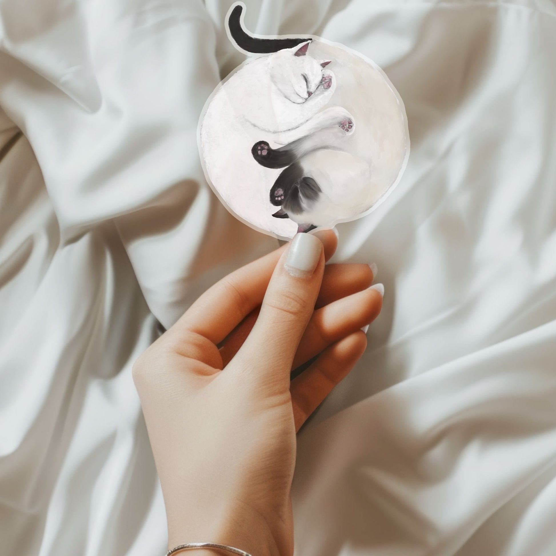 Sleeping White And Siamese Cats Vinyl Sticker - MerikaArt