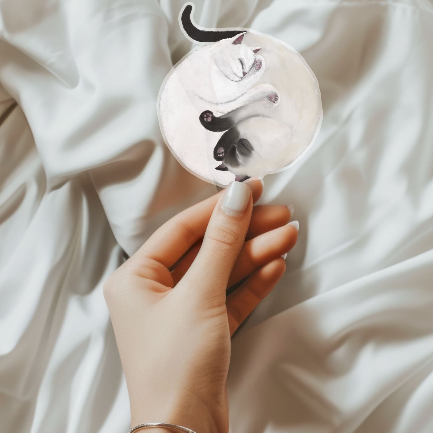 Sleeping White And Siamese Cats Vinyl Sticker - MerikaArt