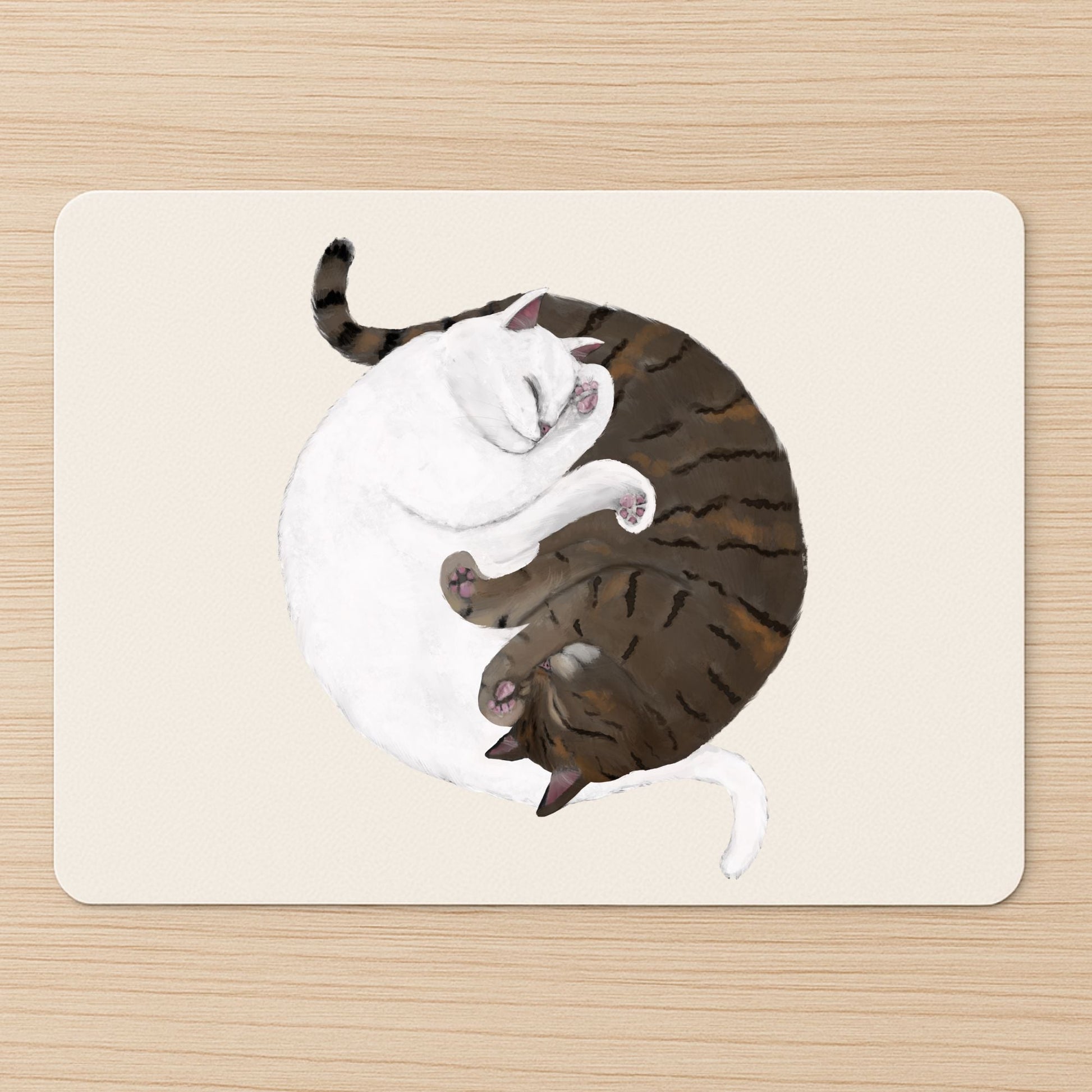 Sleeping White and Tabby Cats Mousepad - MerikaArt