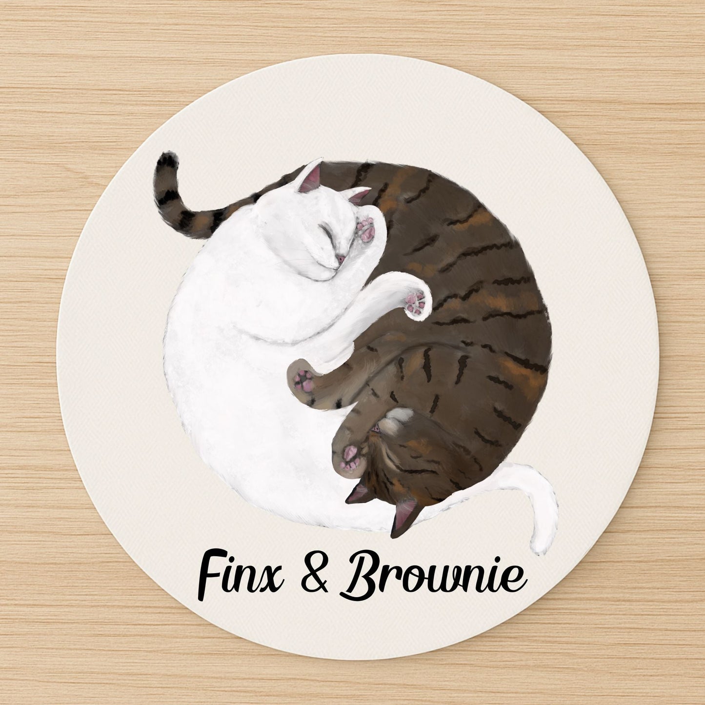 Sleeping White and Tabby Cats Mousepad - MerikaArt