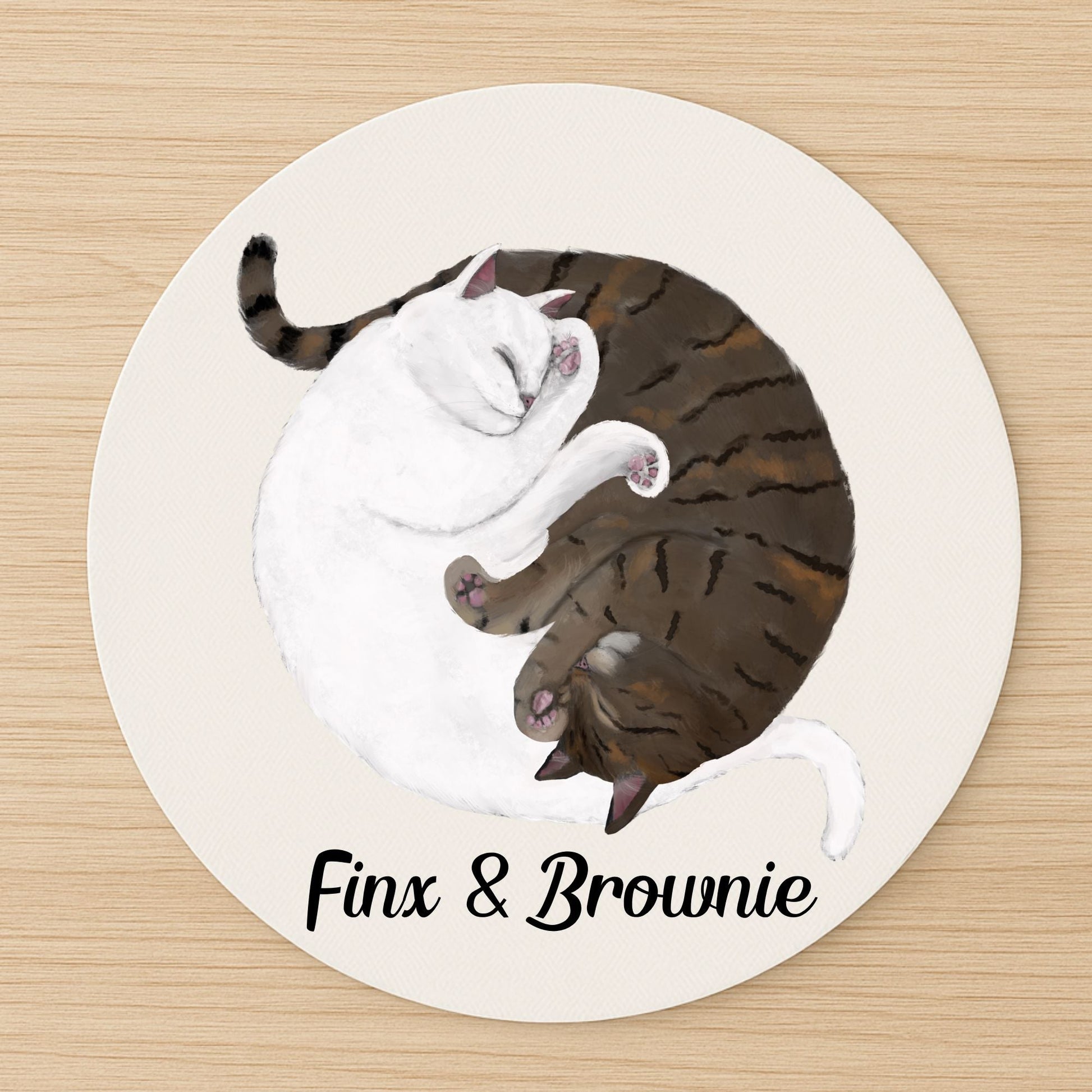 Sleeping White and Tabby Cats Mousepad - MerikaArt