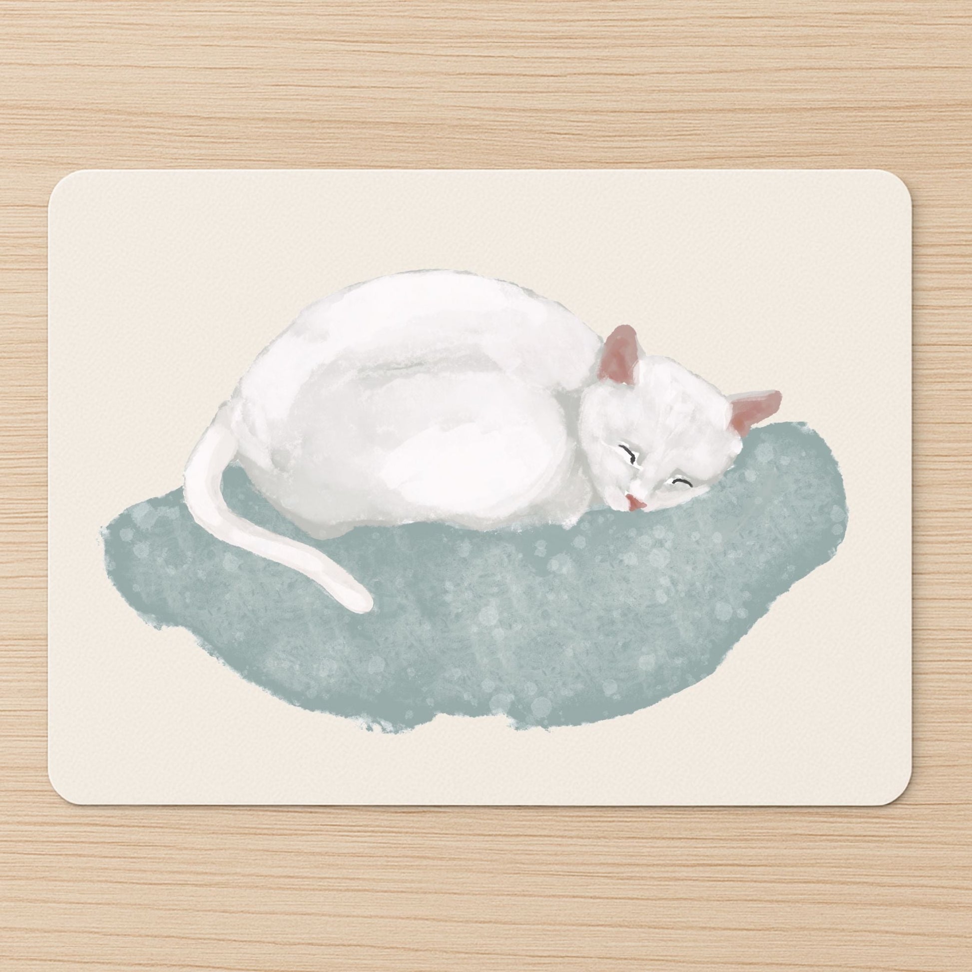 Sleeping White Cat Mousepad - MerikaArt