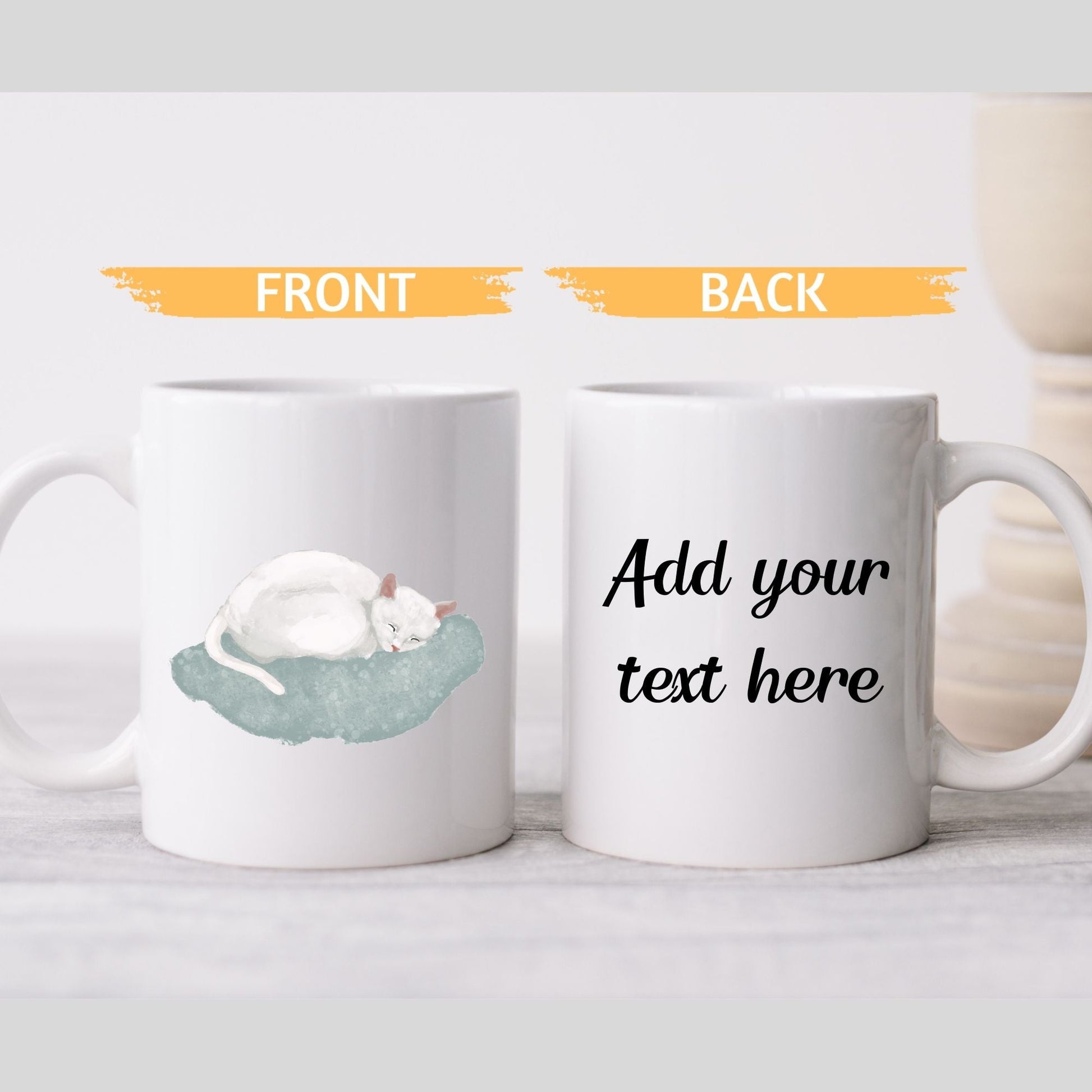 Sleeping White Cat Mug - MerikaArt