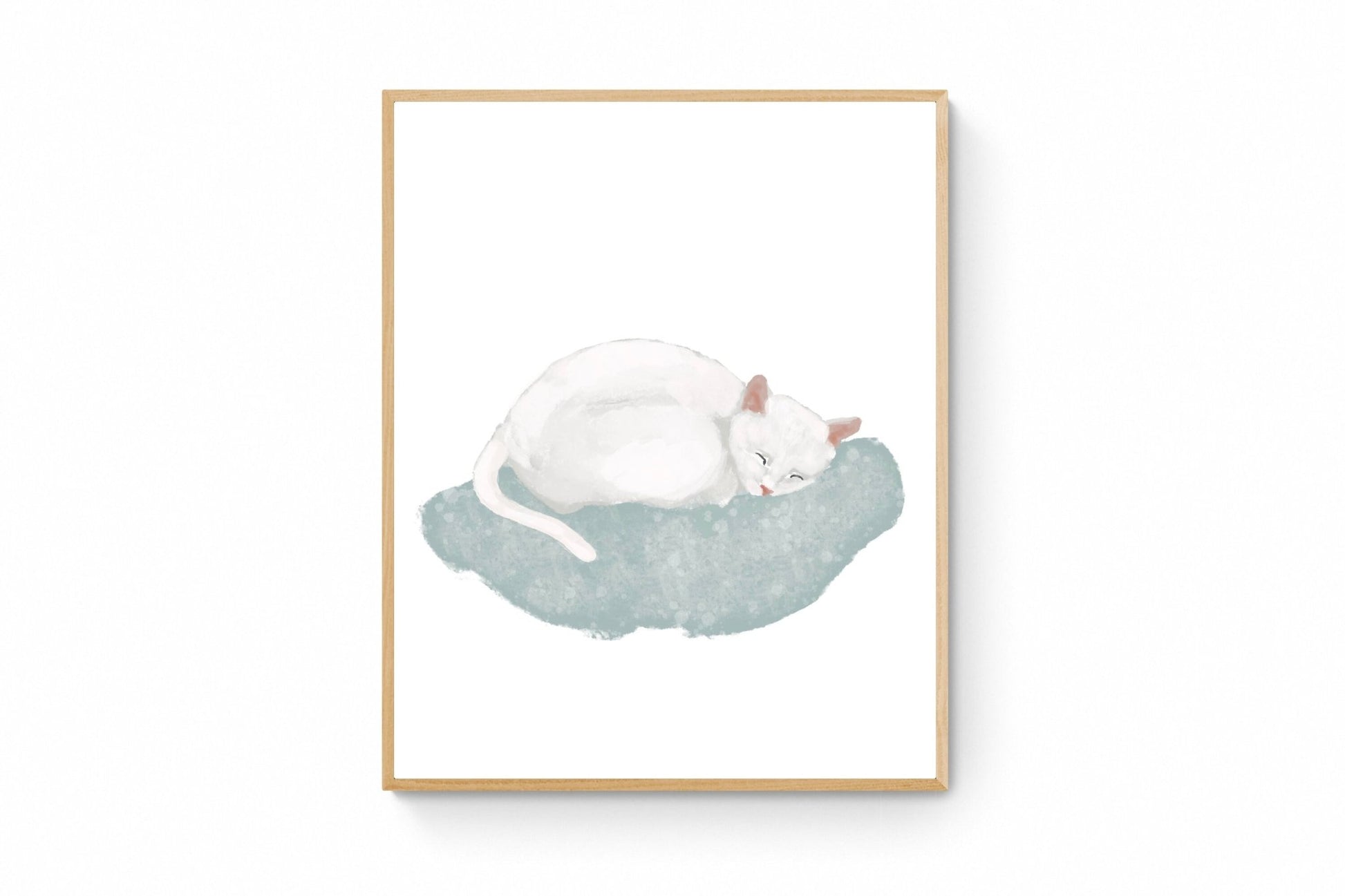 Sleeping White Cat Print - MerikaArt