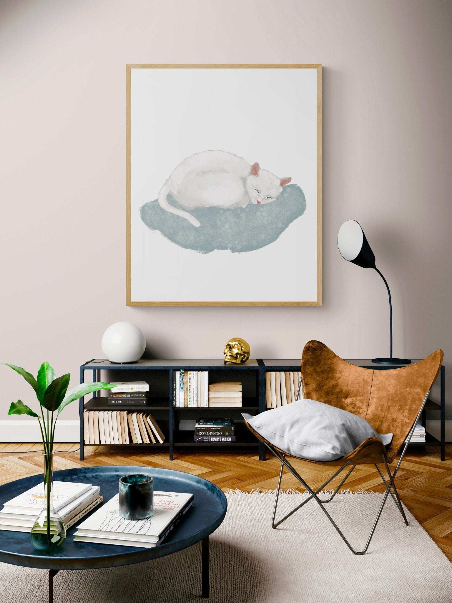 Sleeping White Cat Print - MerikaArt