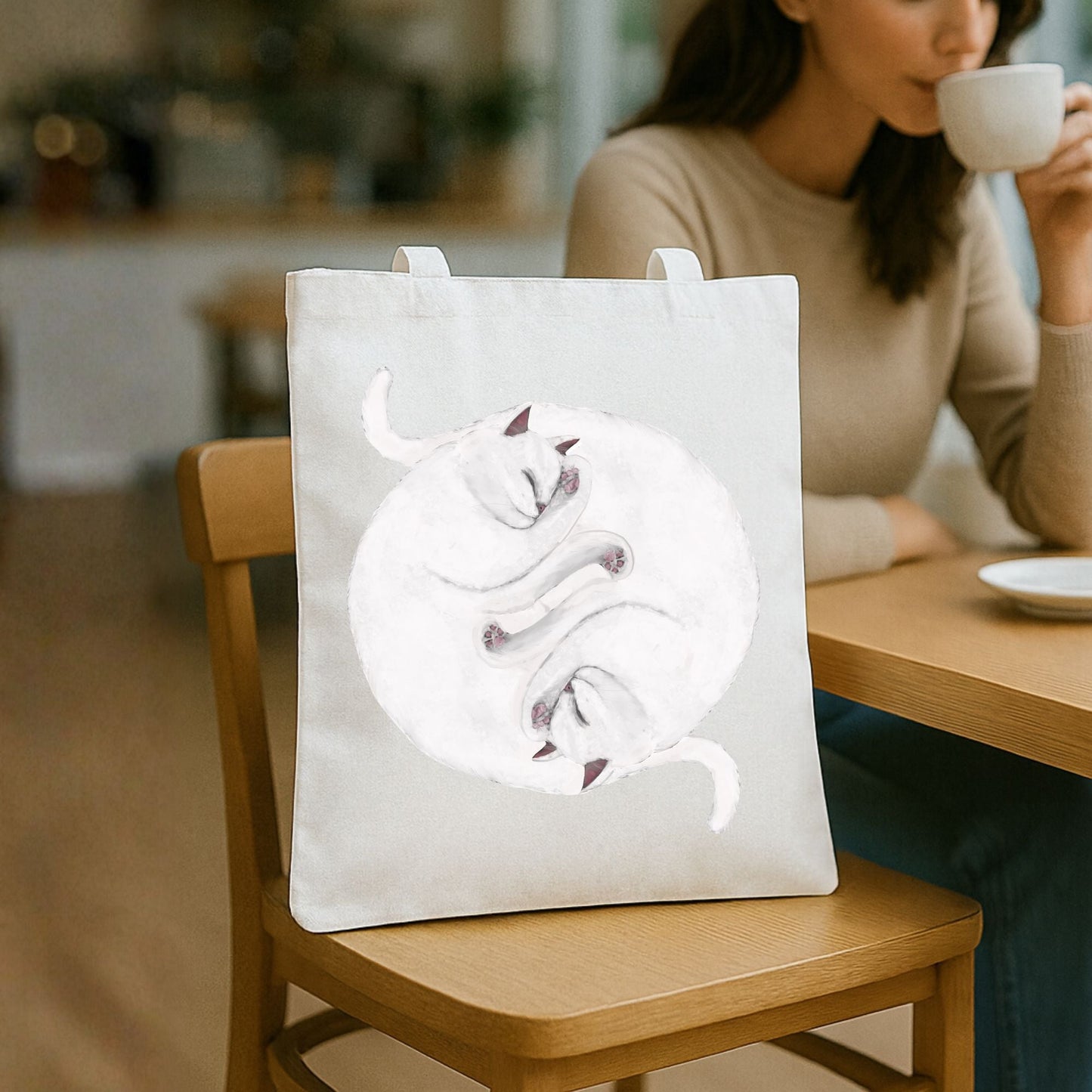 Sleeping White Cats Canvas Tote Bag - MerikaArt
