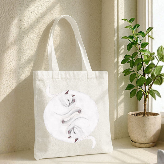 Sleeping White Cats Canvas Tote Bag - MerikaArt