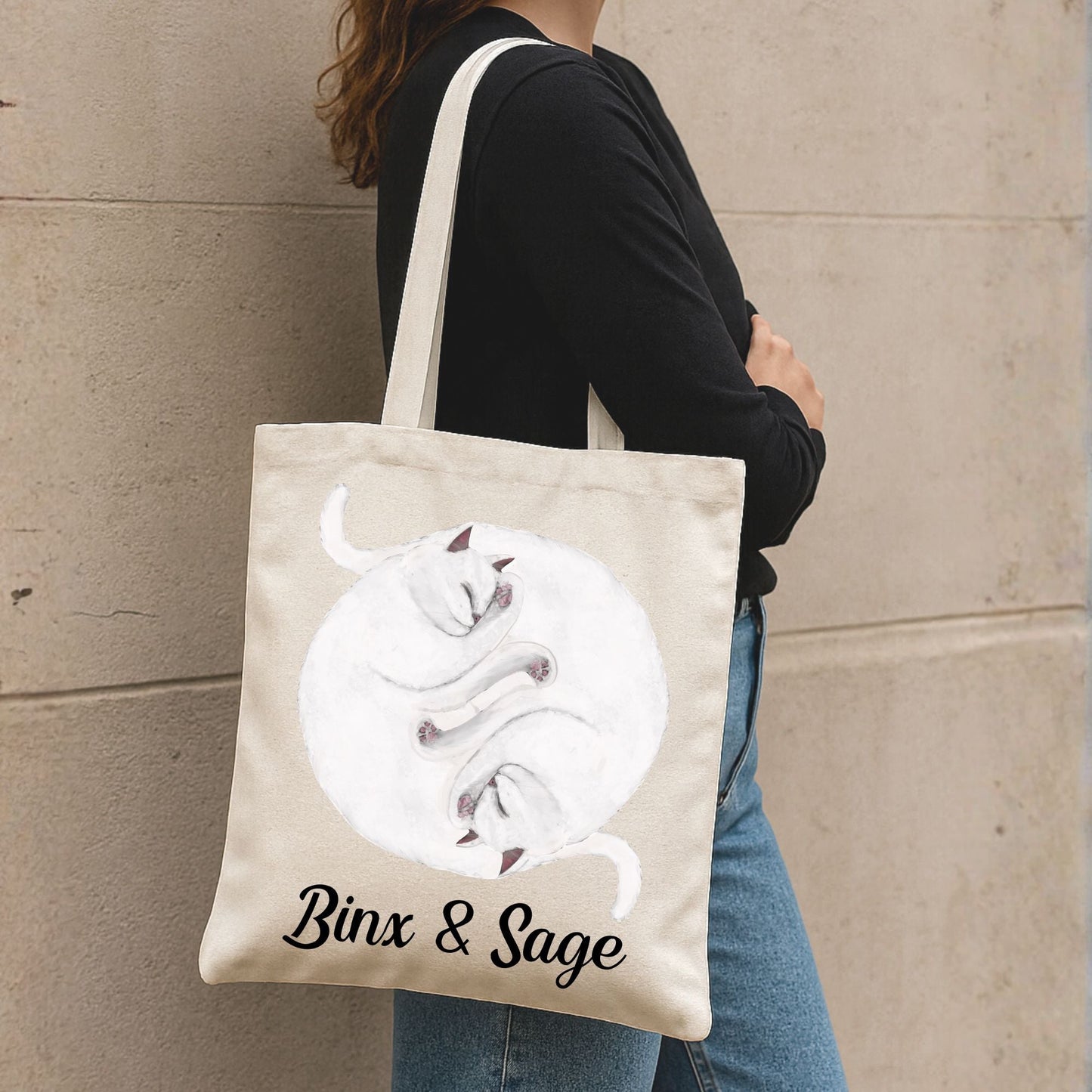 Sleeping White Cats Canvas Tote Bag - MerikaArt