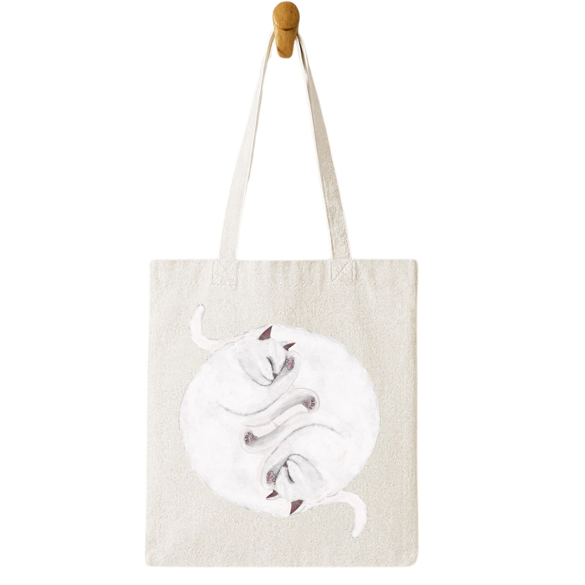 Sleeping White Cats Canvas Tote Bag - MerikaArt