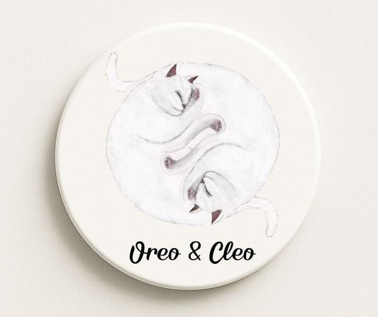Sleeping White Cats Ceramic Coaster - MerikaArt