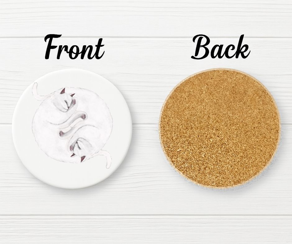 Sleeping White Cats Ceramic Coaster - MerikaArt