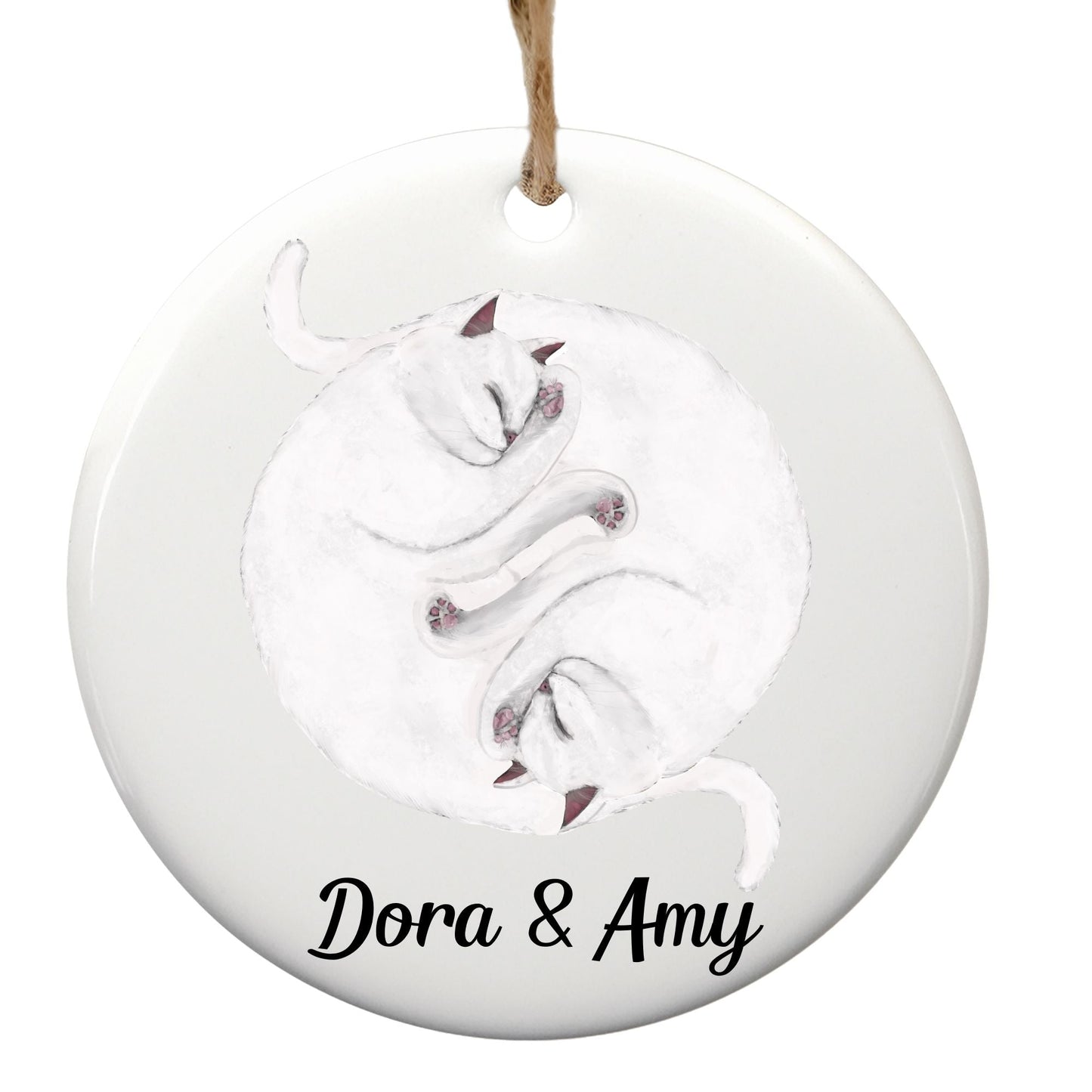 Sleeping White Cats Ceramic Ornament - MerikaArt
