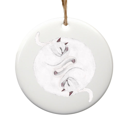 Sleeping White Cats Ceramic Ornament - MerikaArt