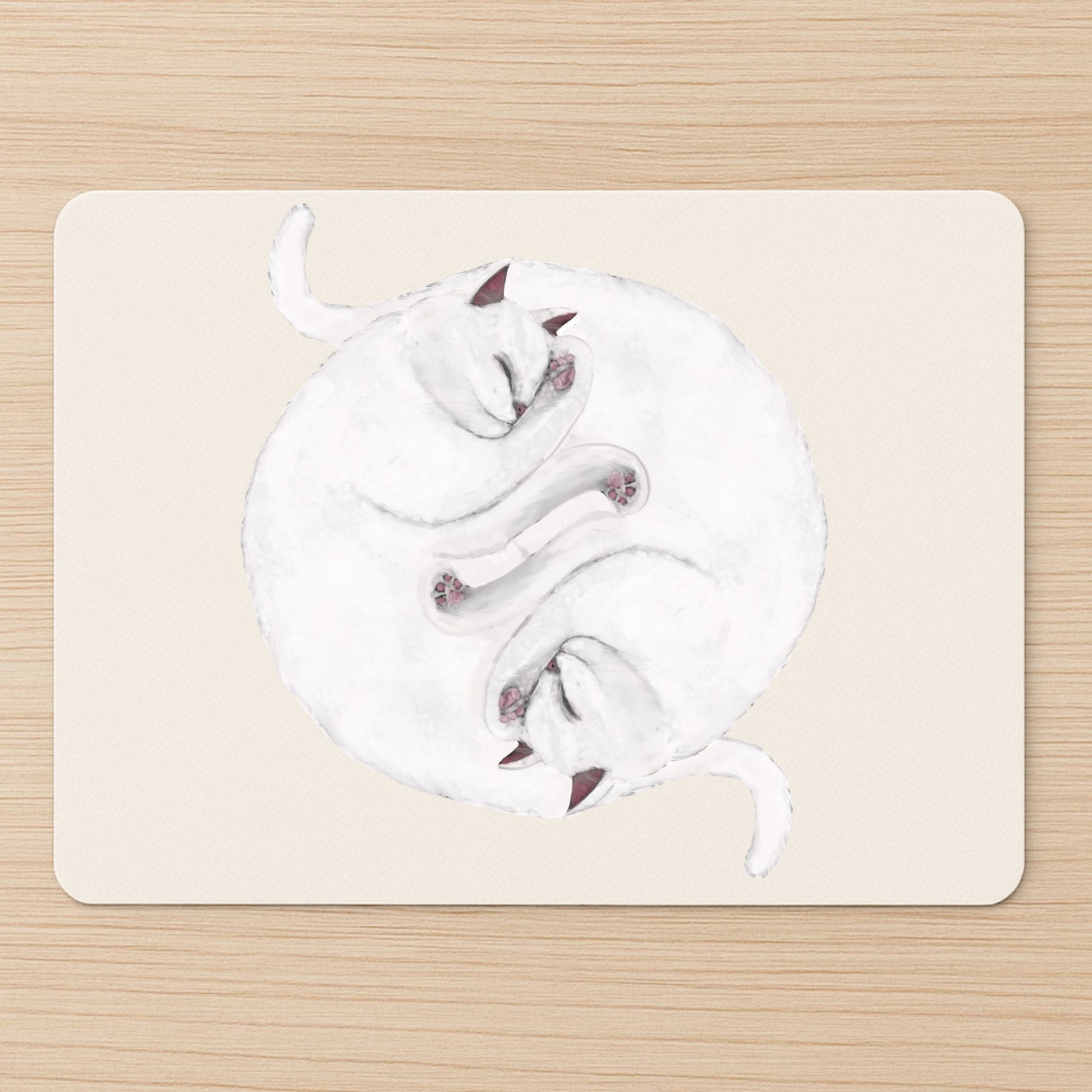 Sleeping White Cats Mousepad - MerikaArt