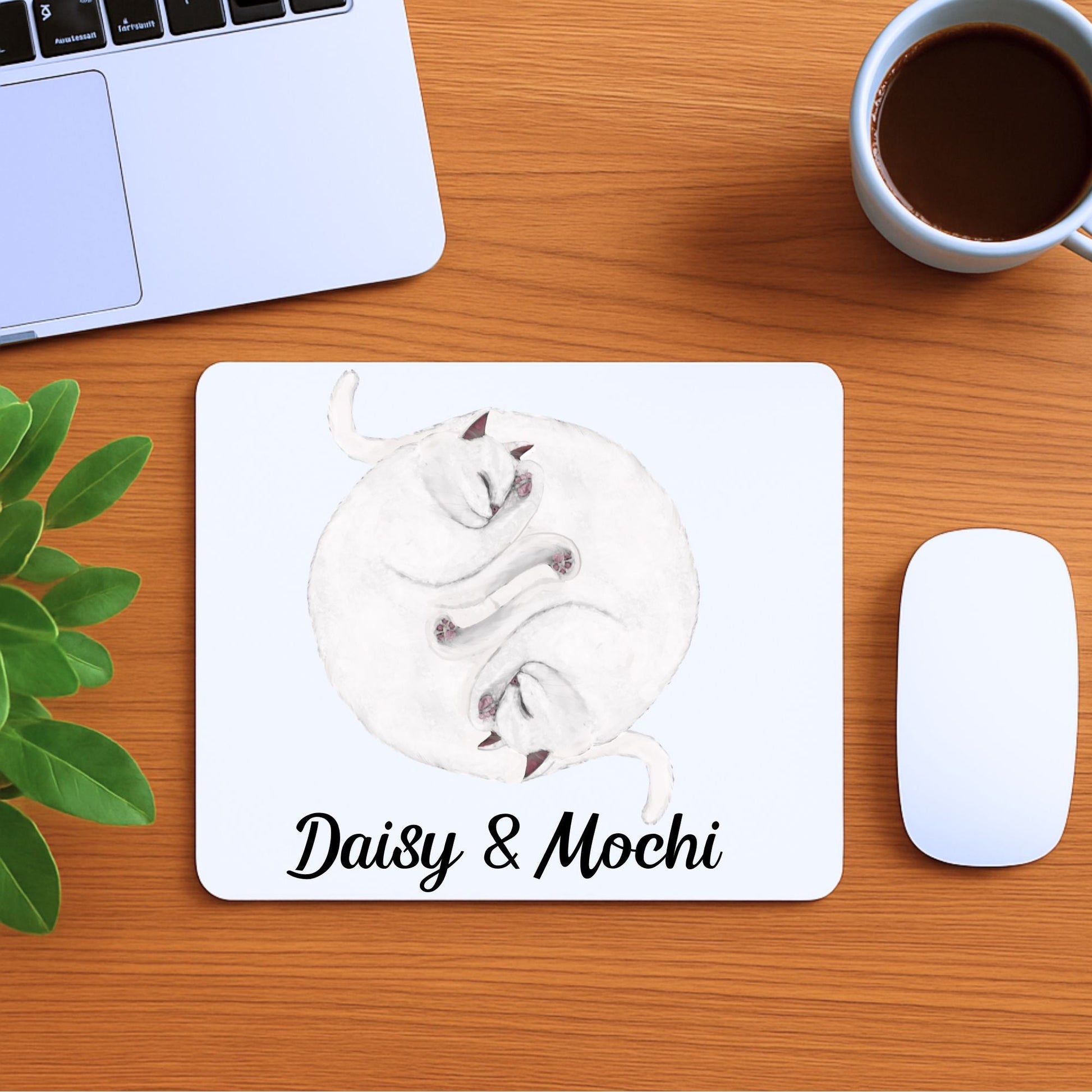 Sleeping White Cats Mousepad - MerikaArt