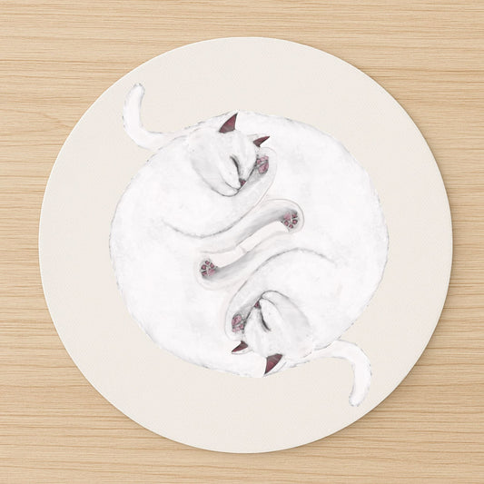 Sleeping White Cats Mousepad - MerikaArt