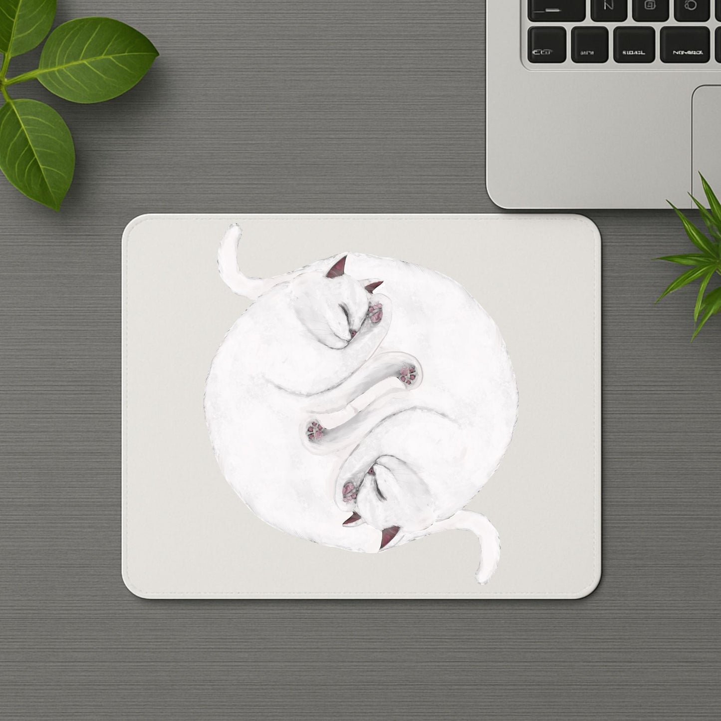 Sleeping White Cats Mousepad - MerikaArt