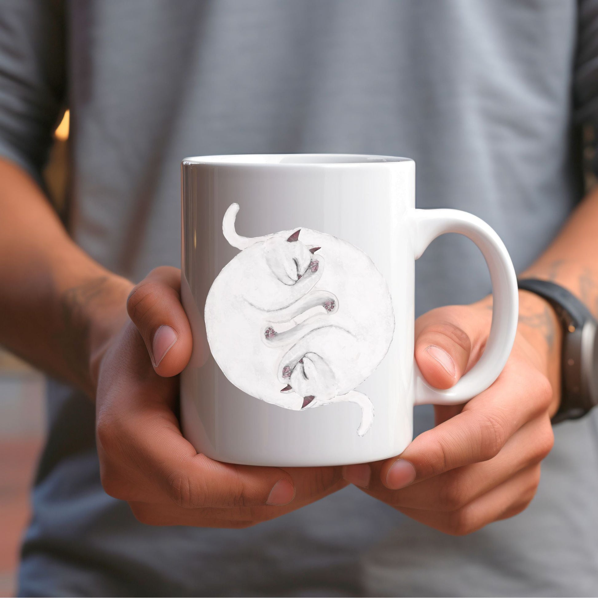 Sleeping White Cats Mug - MerikaArt