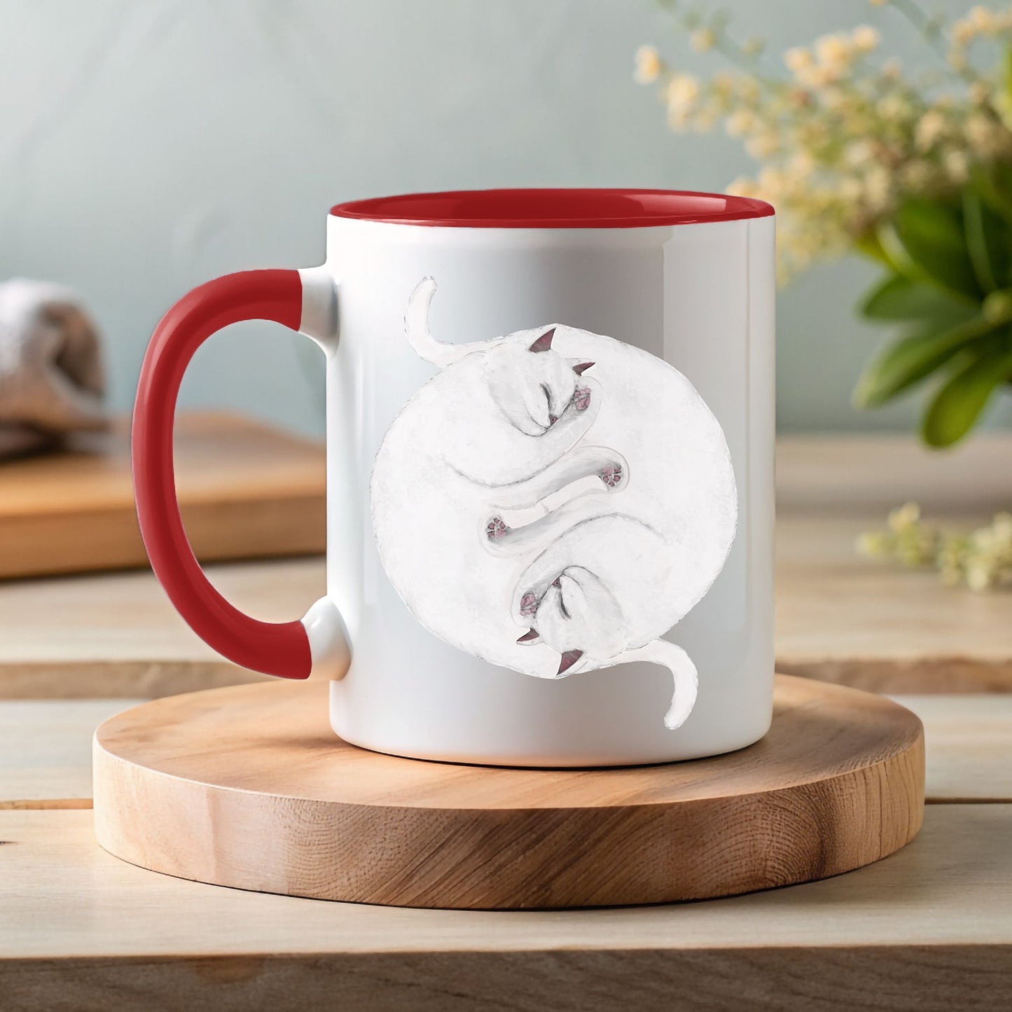 Sleeping White Cats Mug - MerikaArt