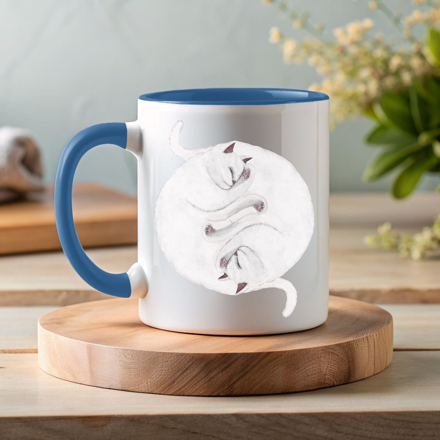 Sleeping White Cats Mug - MerikaArt