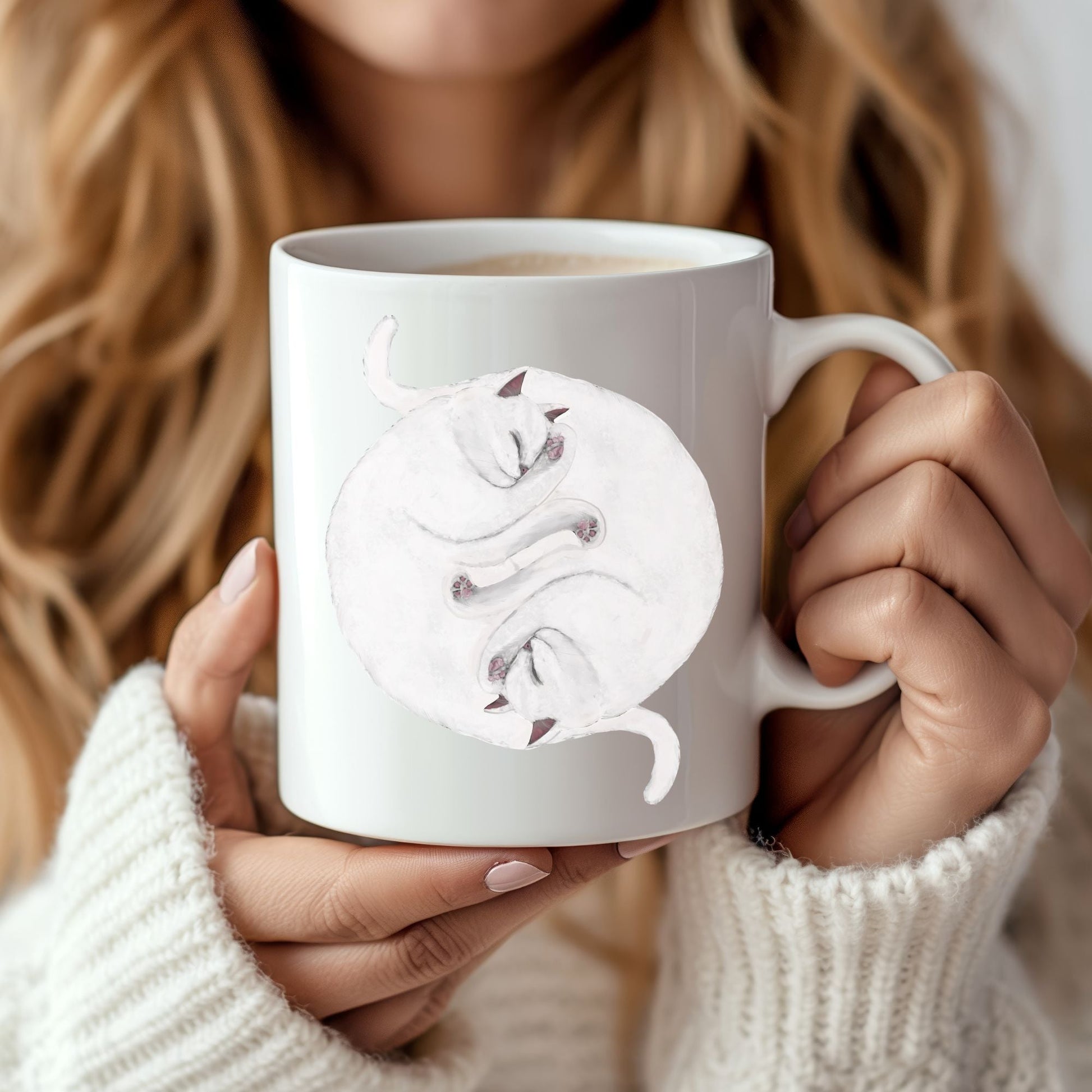 Sleeping White Cats Mug - MerikaArt