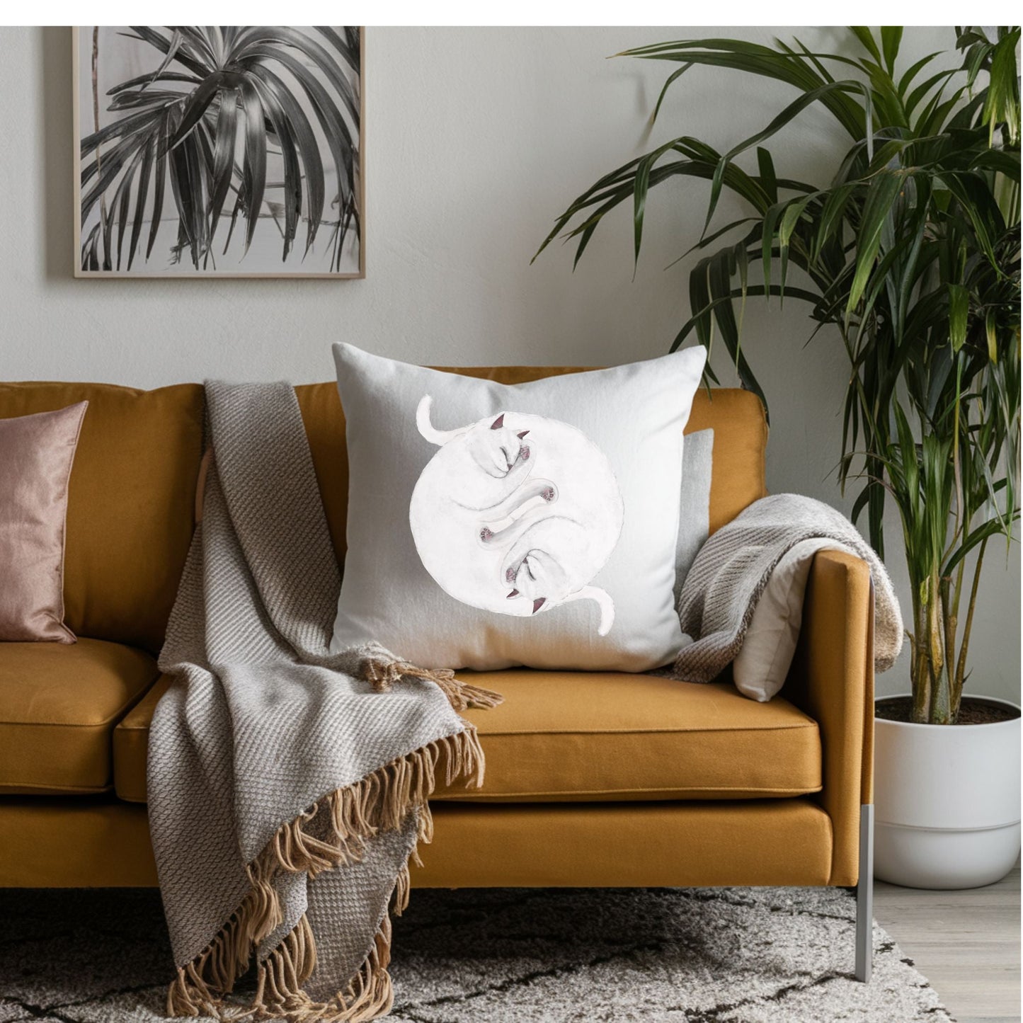 Sleeping White Cats Pillow - MerikaArt