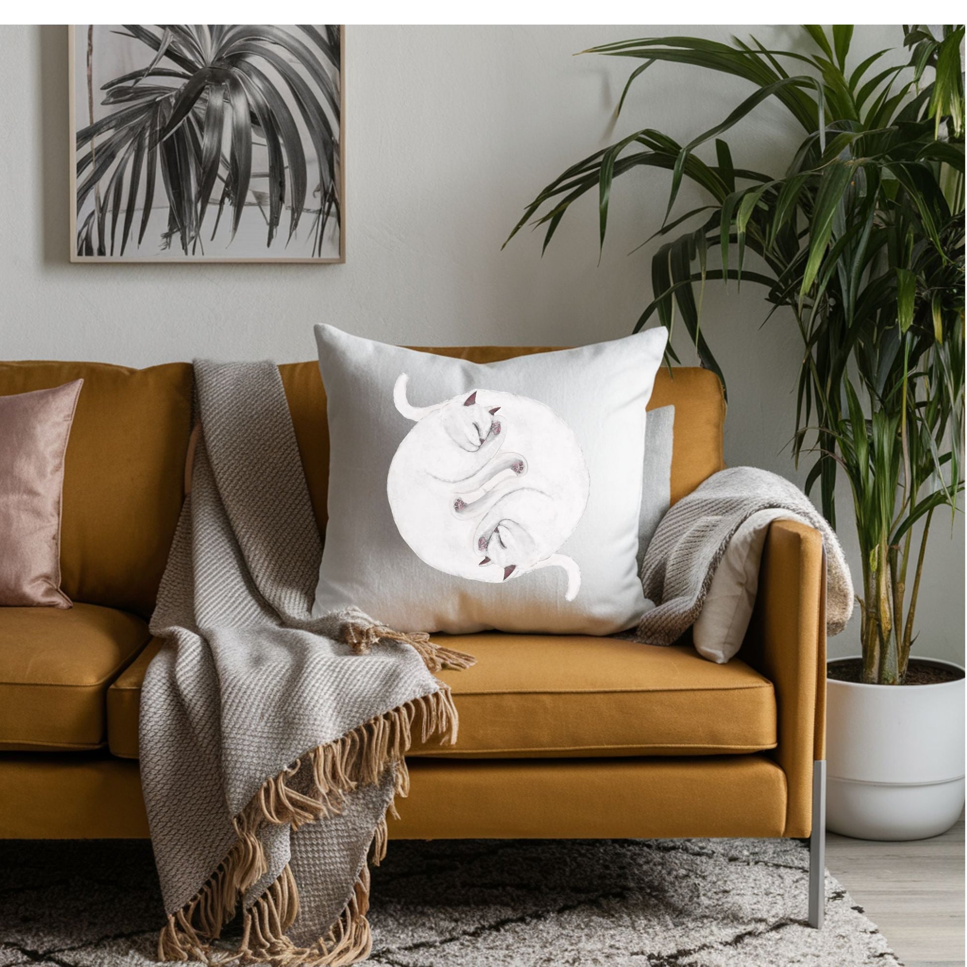 Sleeping White Cats Pillow - MerikaArt