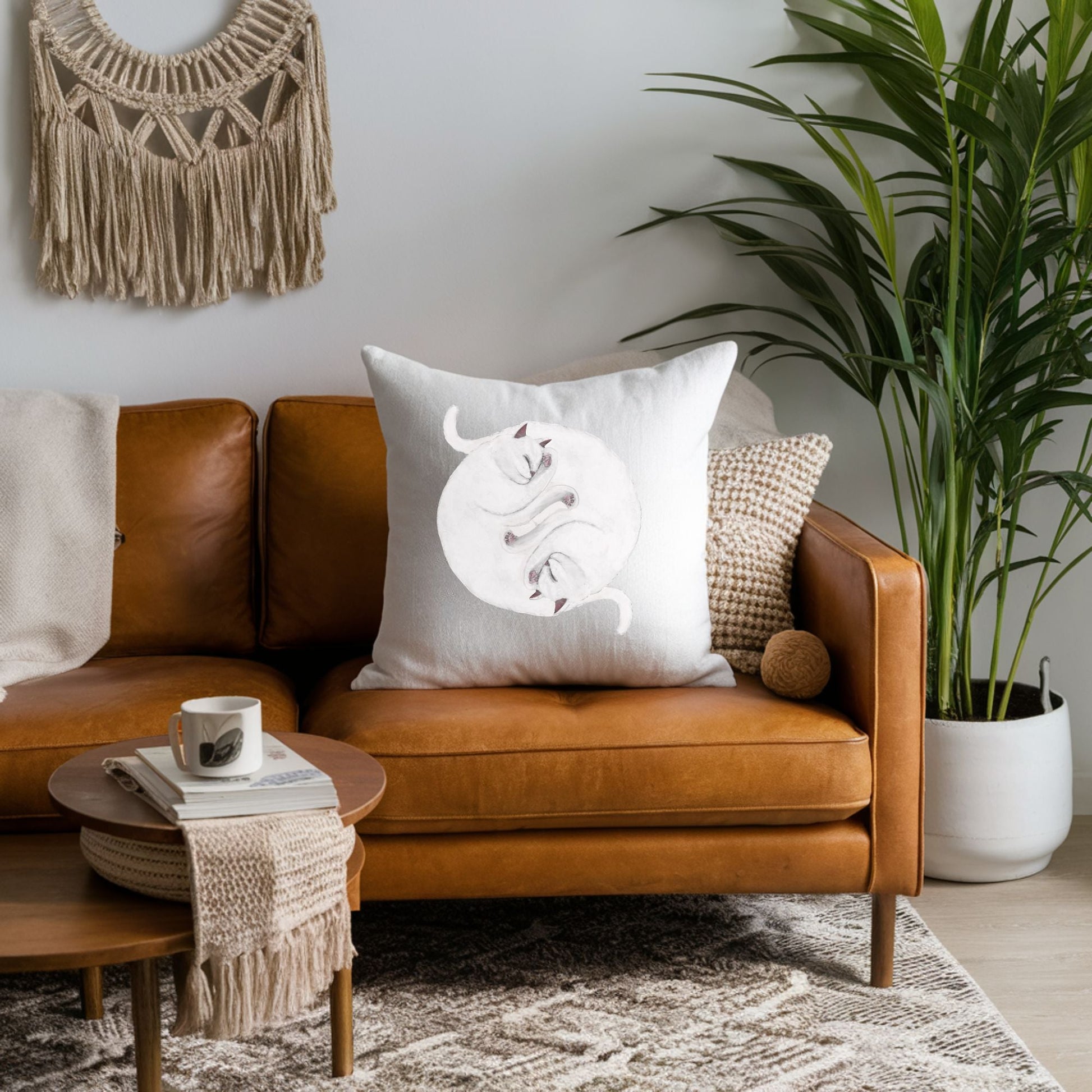 Sleeping White Cats Pillow - MerikaArt