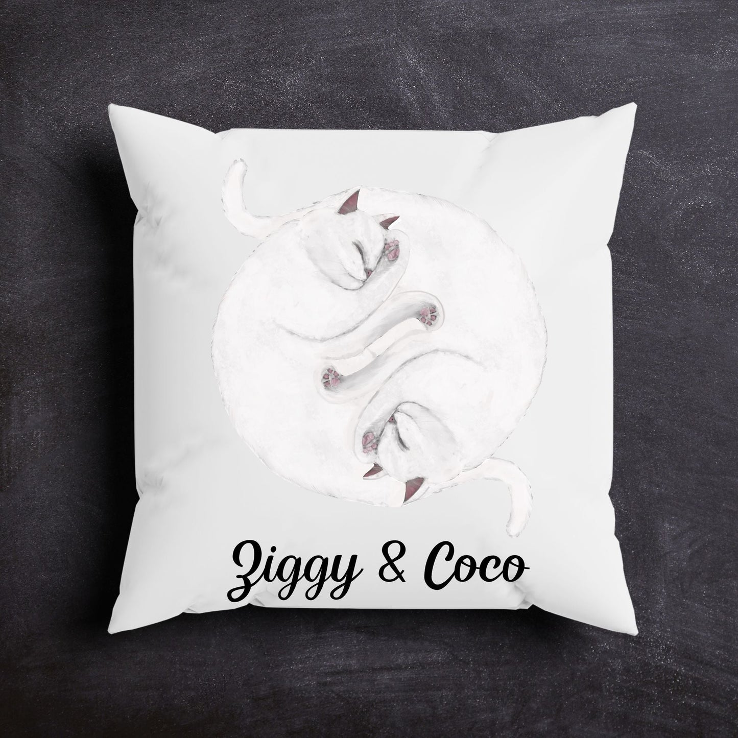 Sleeping White Cats Pillow - MerikaArt