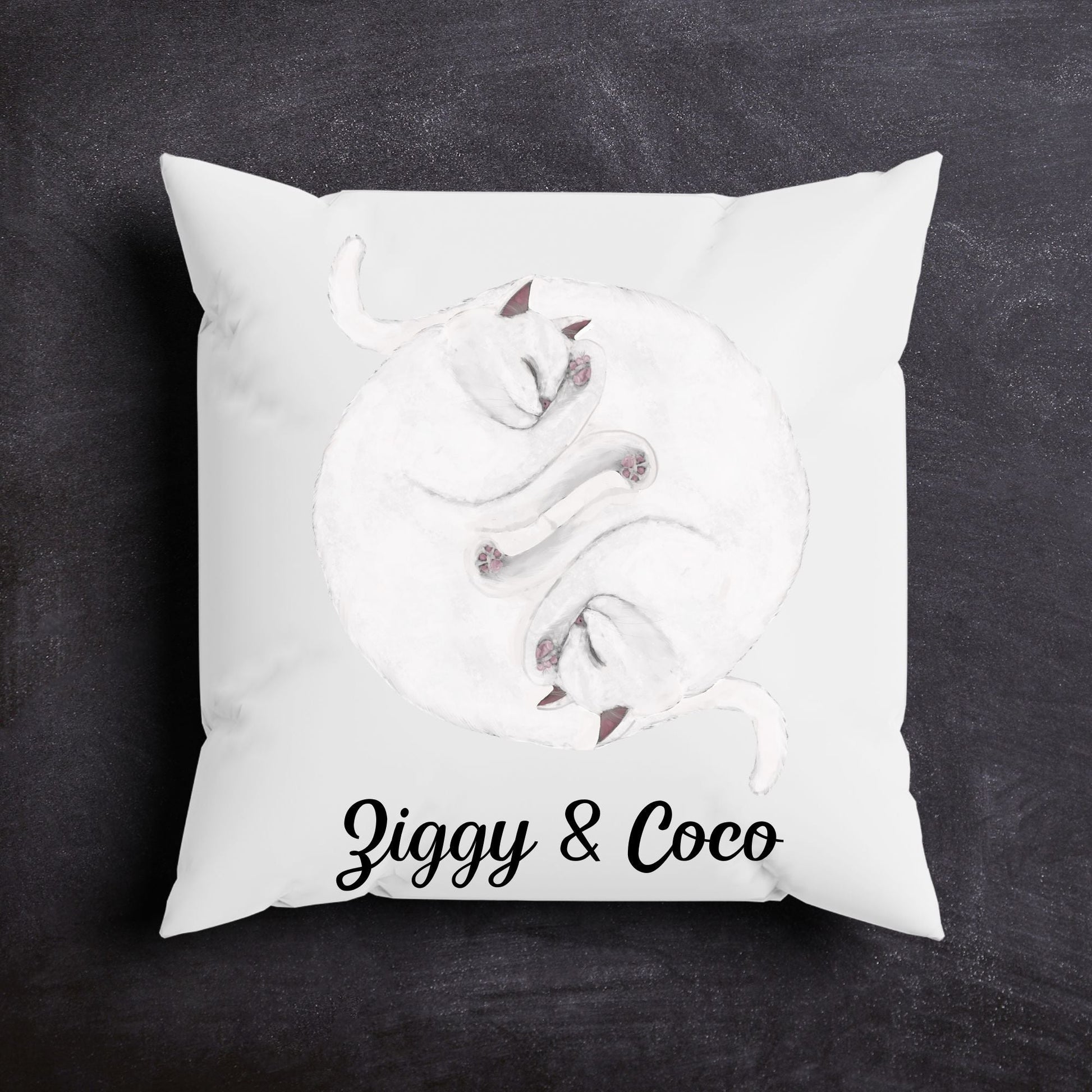 Sleeping White Cats Pillow - MerikaArt