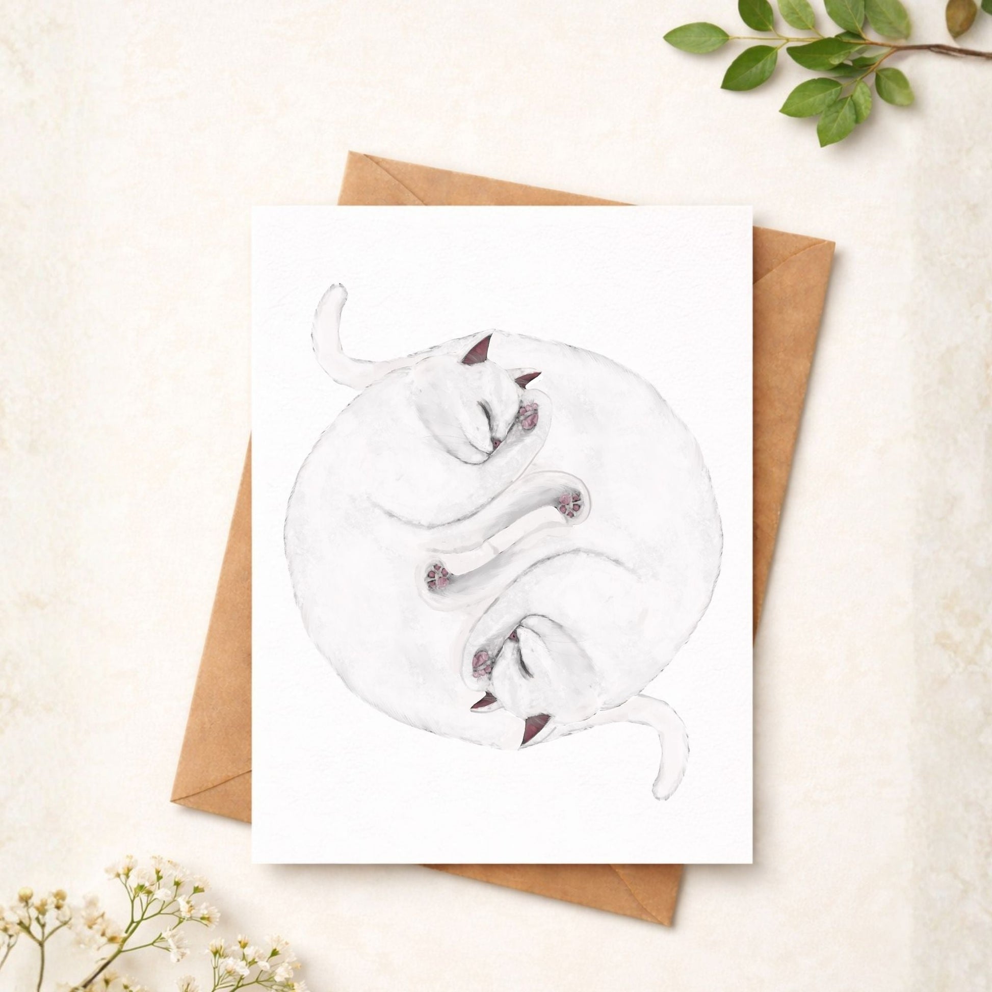 Sleeping White Cats Postcard - MerikaArt