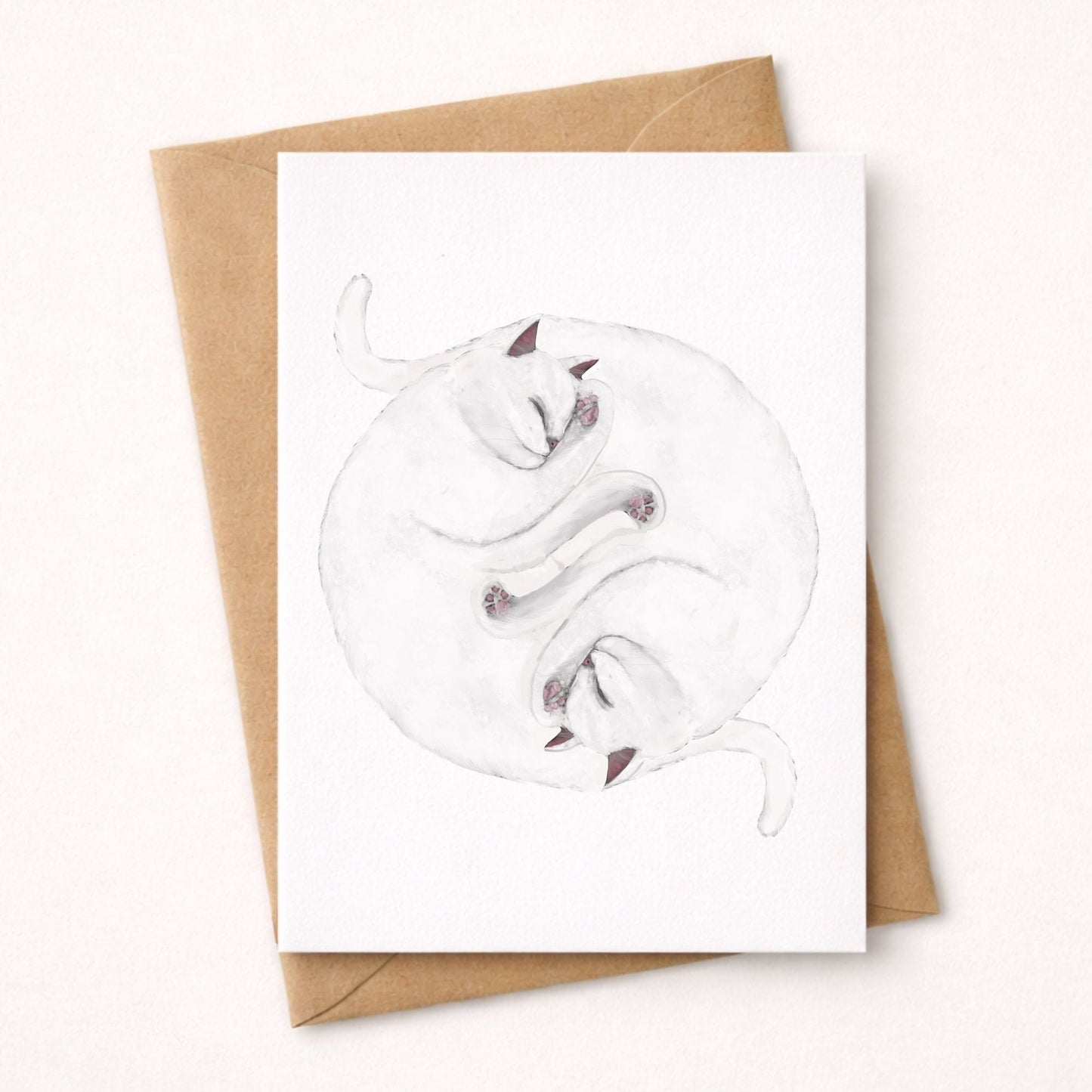 Sleeping White Cats Postcard - MerikaArt