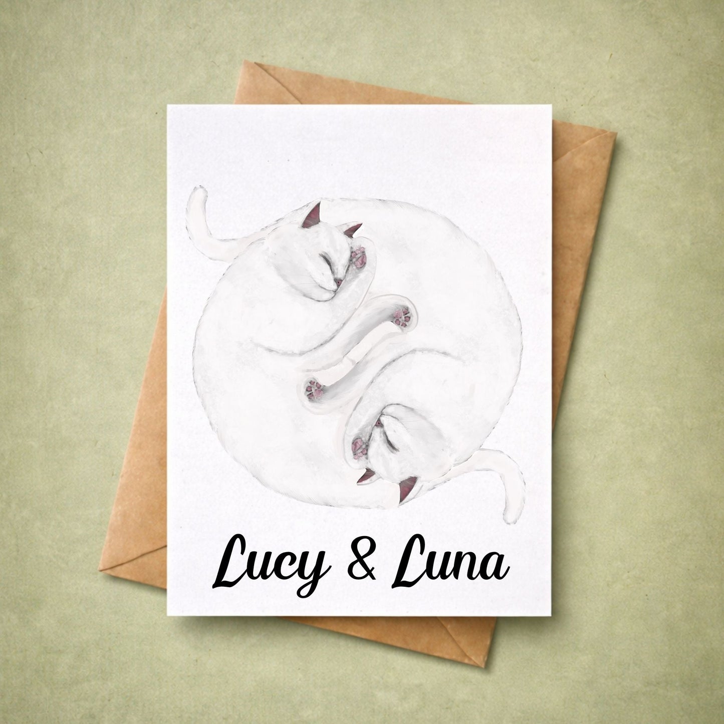 Sleeping White Cats Postcard - MerikaArt
