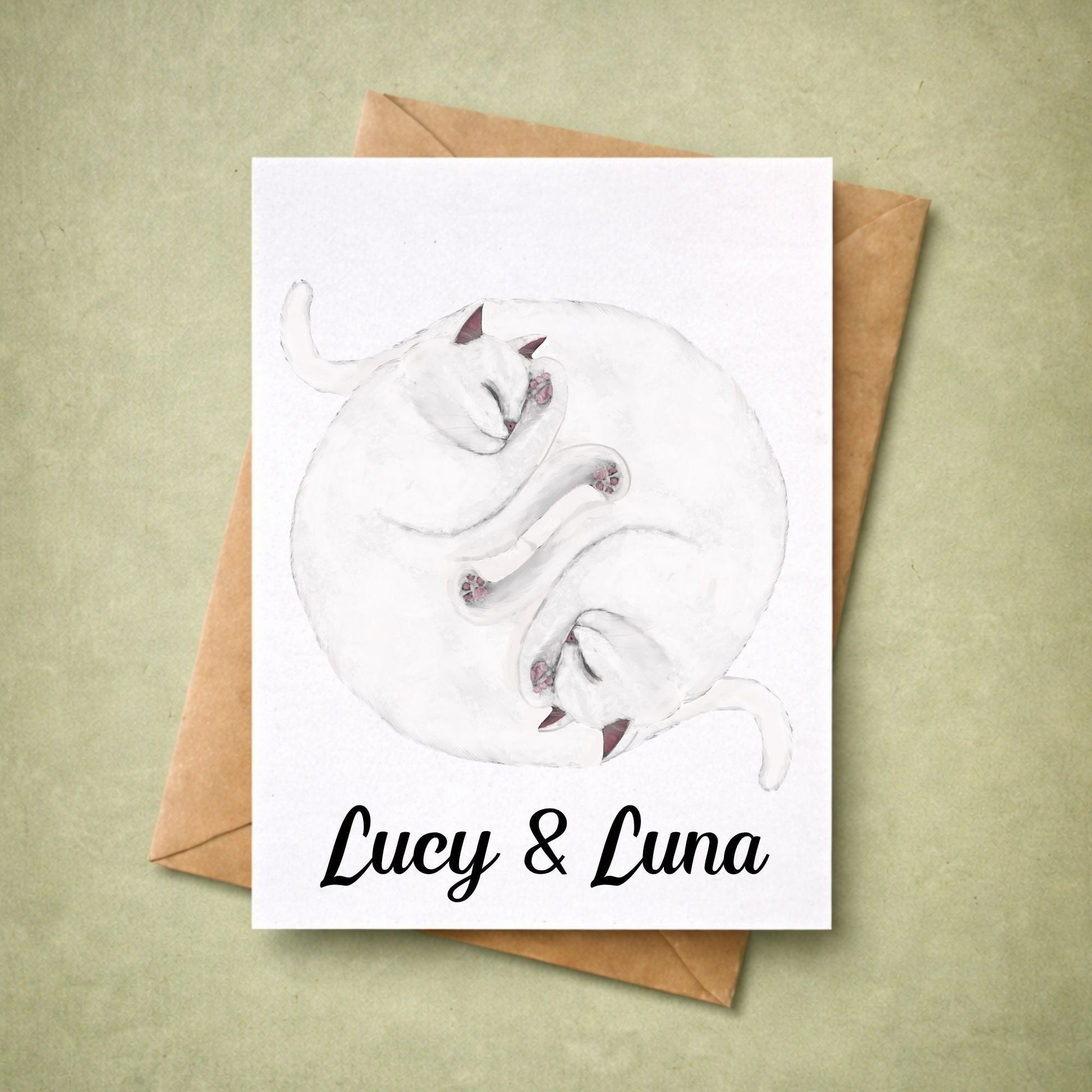 Sleeping White Cats Postcard - MerikaArt