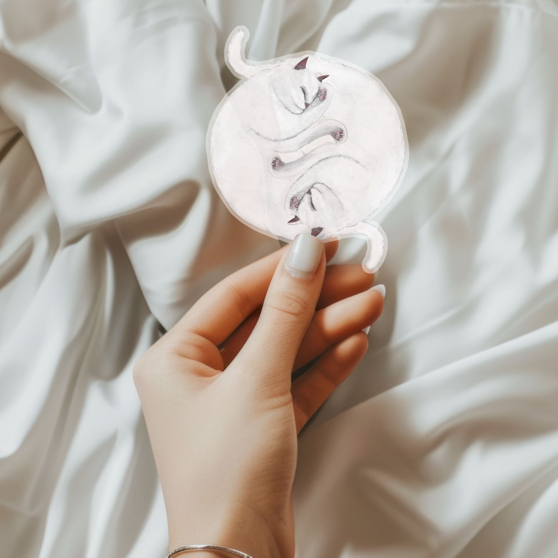 Sleeping White Cats Vinyl Sticker - MerikaArt