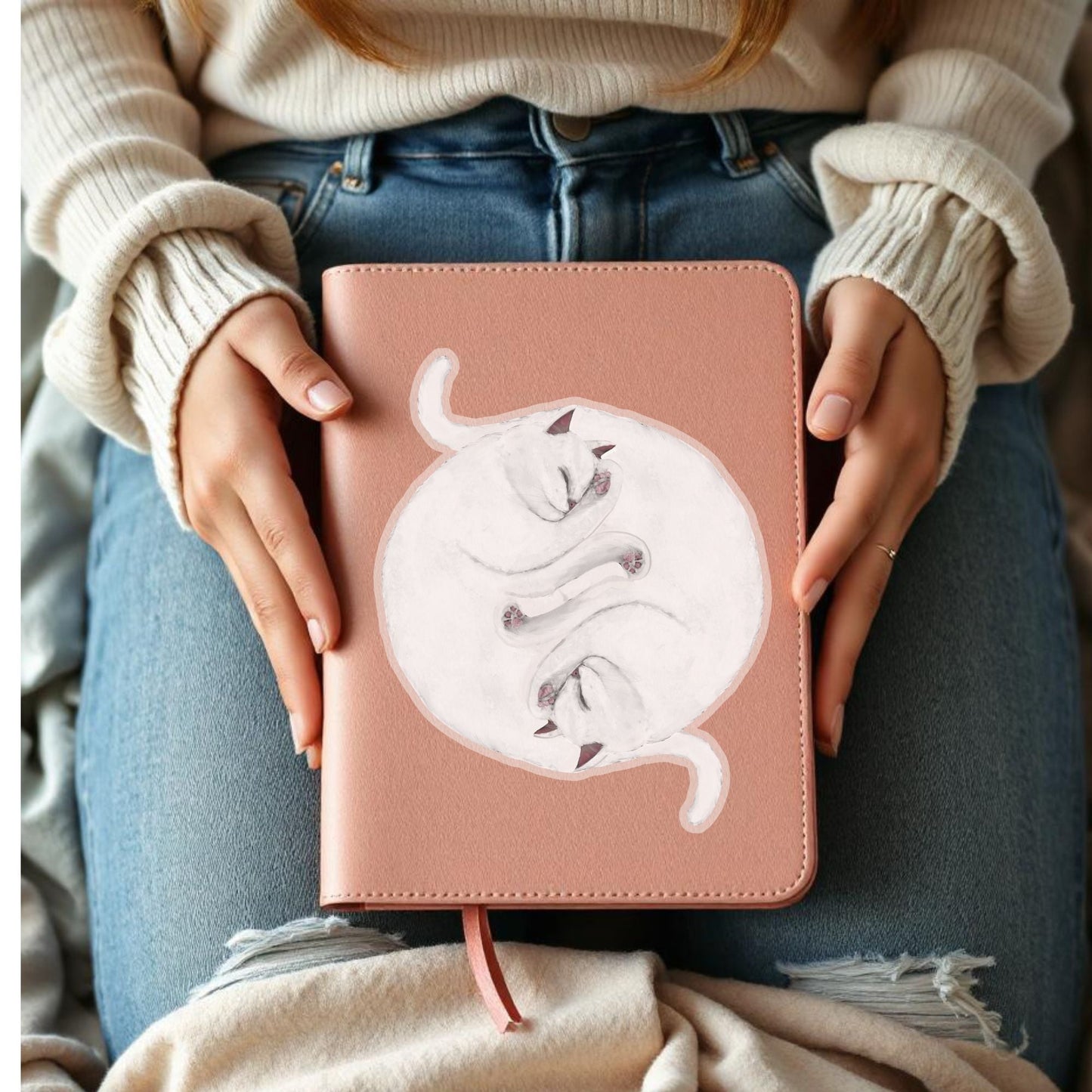 Sleeping White Cats Vinyl Sticker - MerikaArt