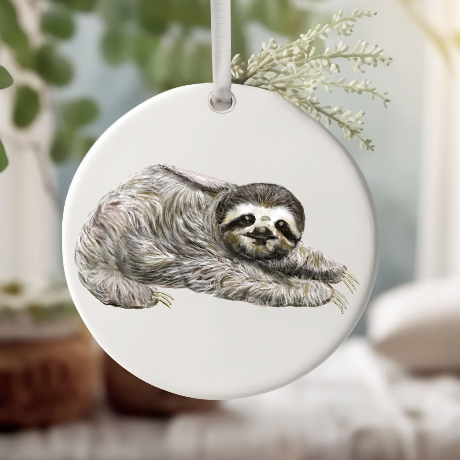 Sloth Ceramic Christmas Ornament - MerikaArt