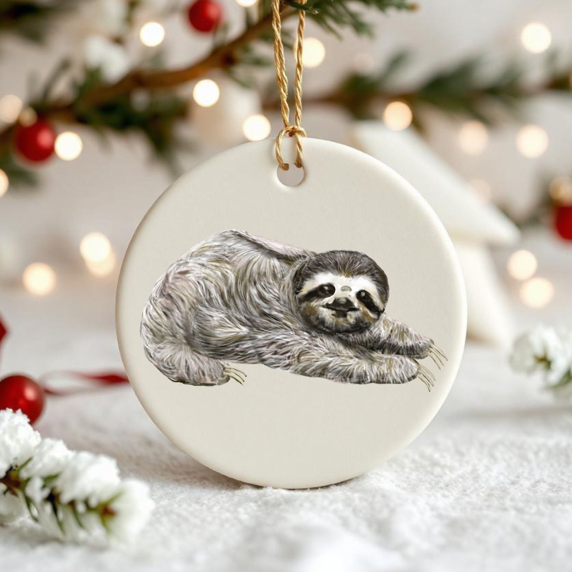 Sloth Ceramic Christmas Ornament - MerikaArt