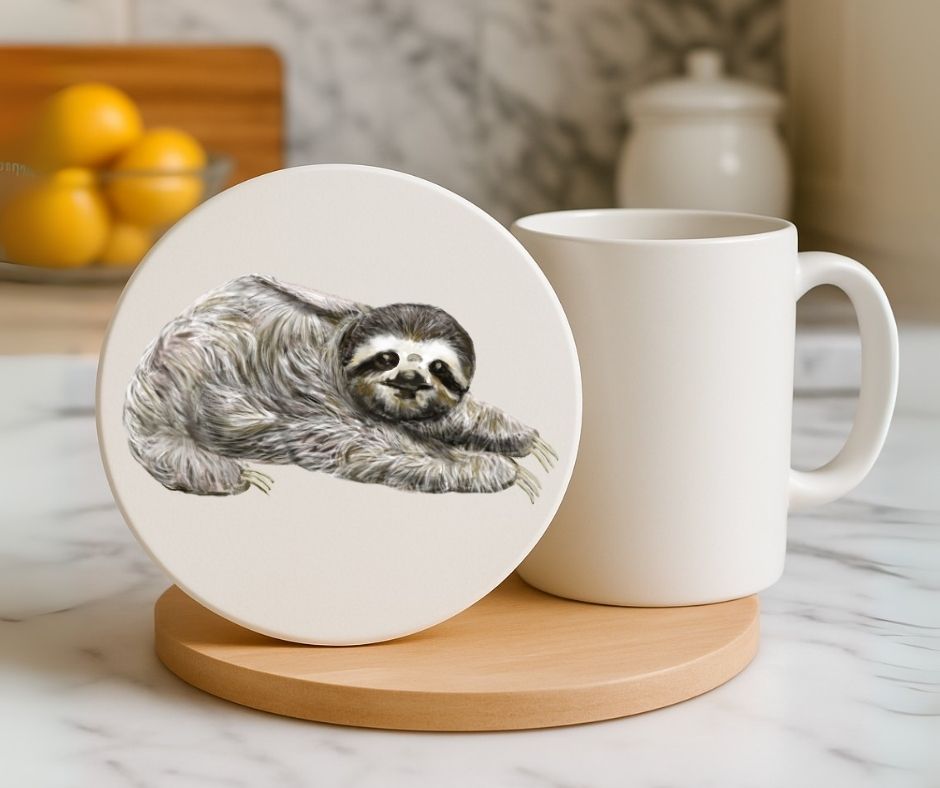 Sloth Ceramic Coaster - MerikaArt