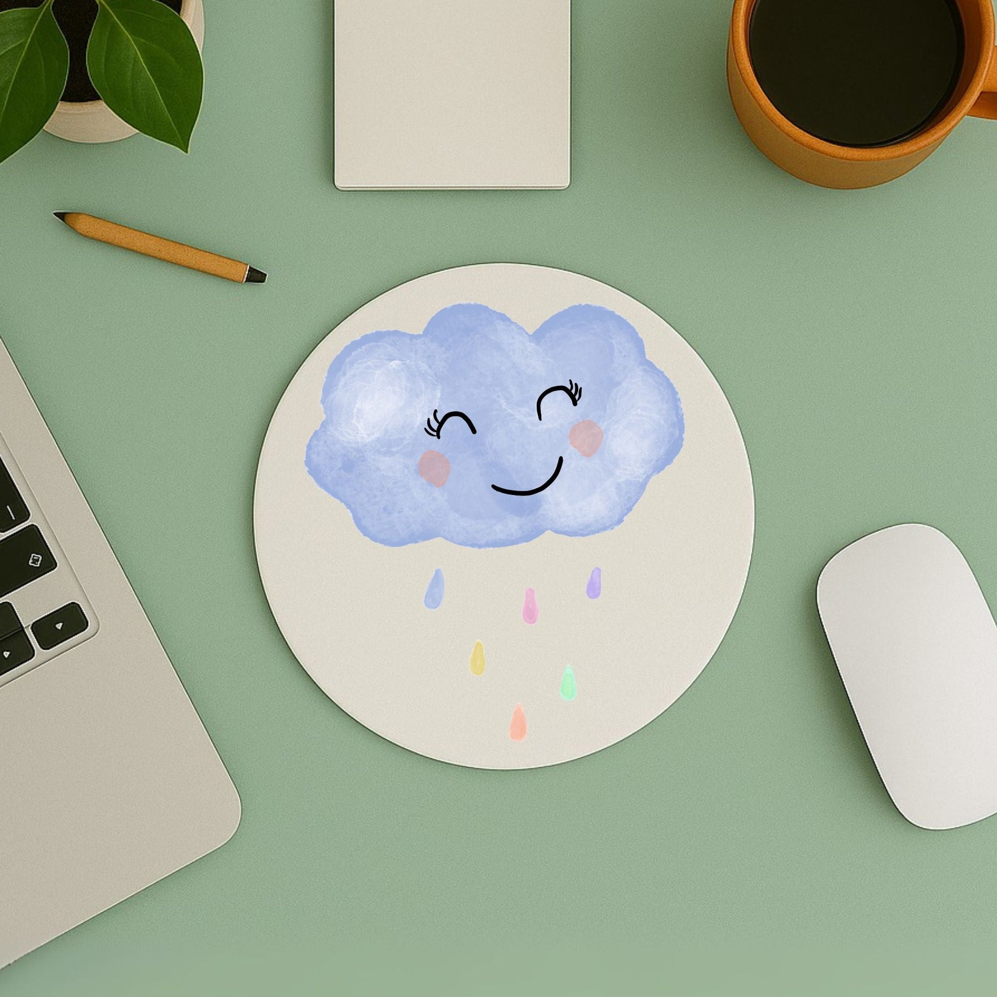 Smiling Blue Cloud Mousepad - MerikaArt