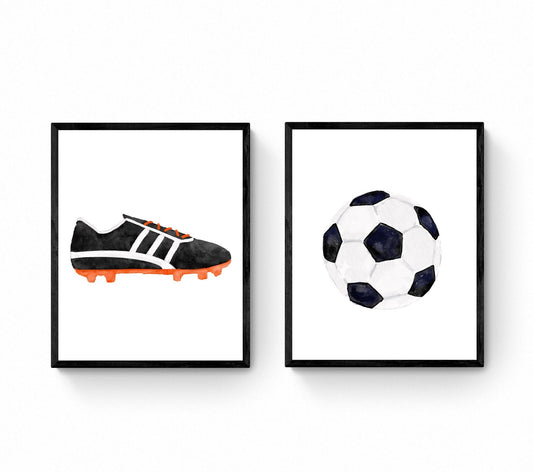 Soccer Shoes and Ball Set of 2 Print, Sport Painting, Boys Room Wall Art, Girls Room Gift, Soccer Cleats, Kids Wall Art, Nursery Decor - MerikaArt