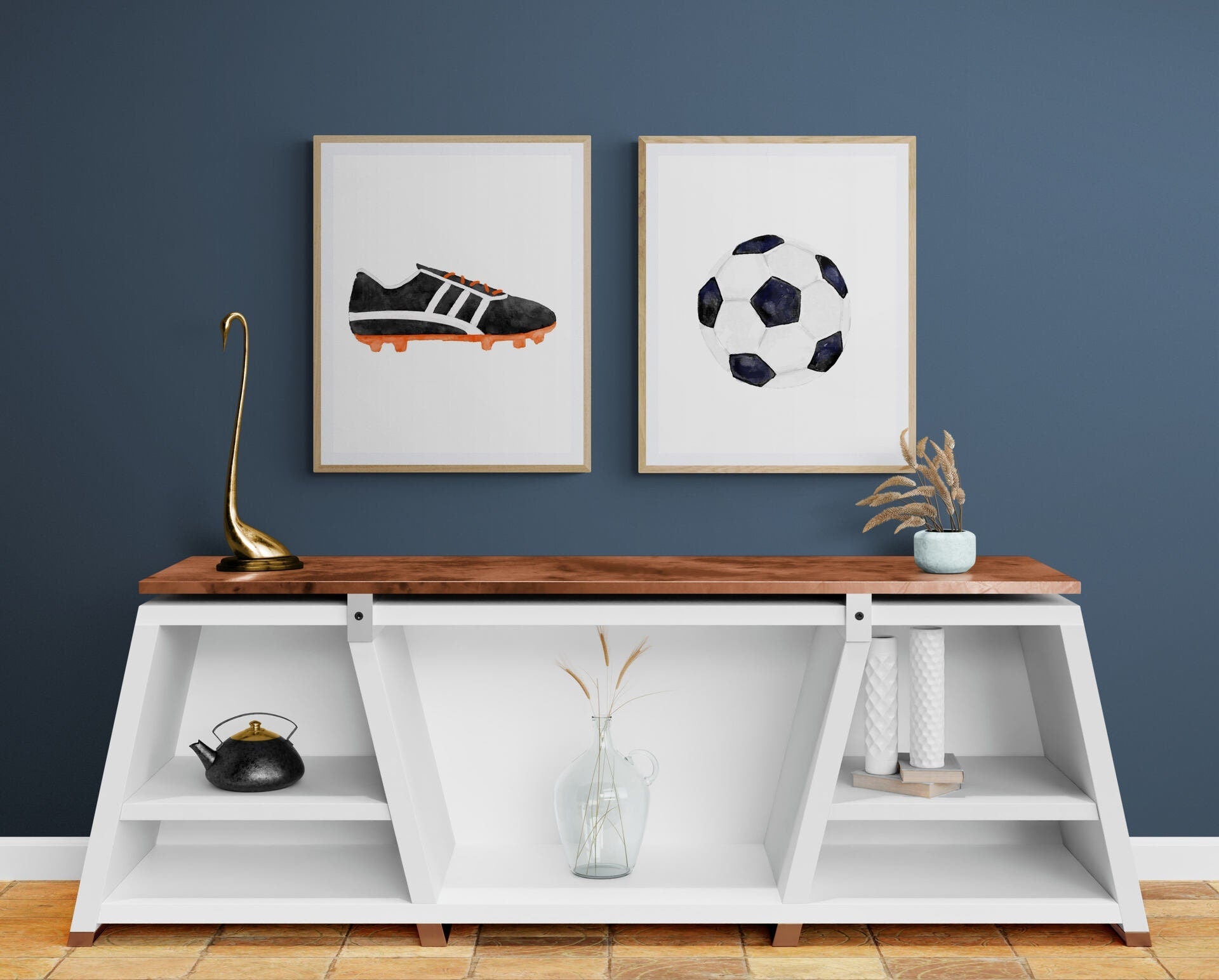 Soccer Shoes and Ball Set of 2 Print, Sport Painting, Boys Room Wall Art, Girls Room Gift, Soccer Cleats, Kids Wall Art, Nursery Decor - MerikaArt