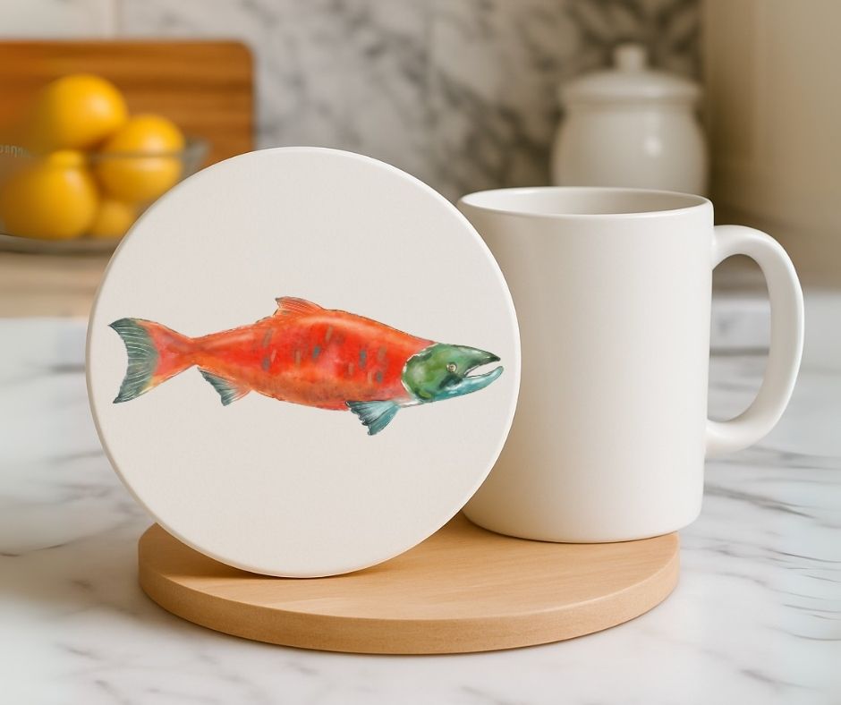 Sockeye Salmon Ceramic Coaster - MerikaArt