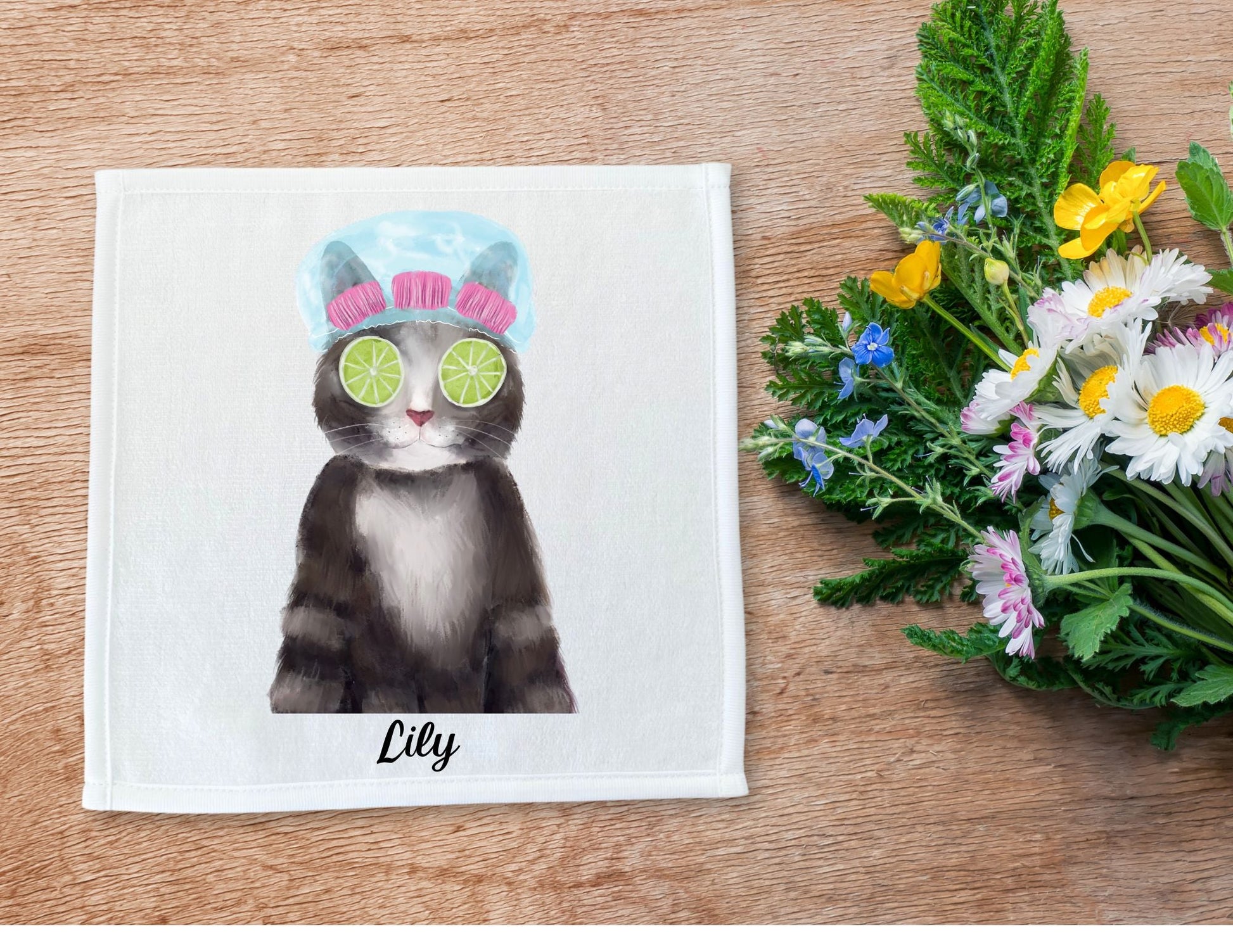 Spa Day Cat Washcloth - MerikaArt