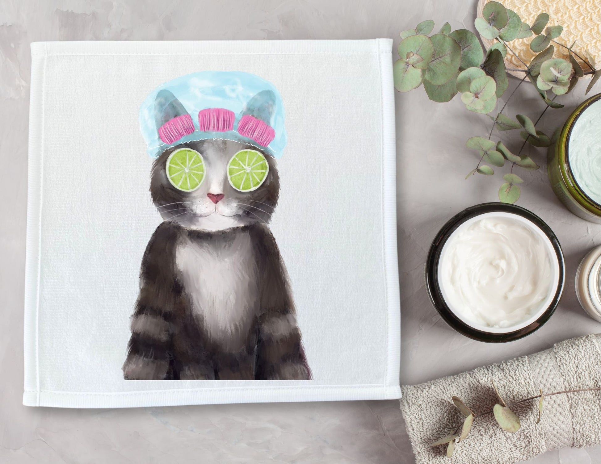 Spa Day Cat Washcloth - MerikaArt