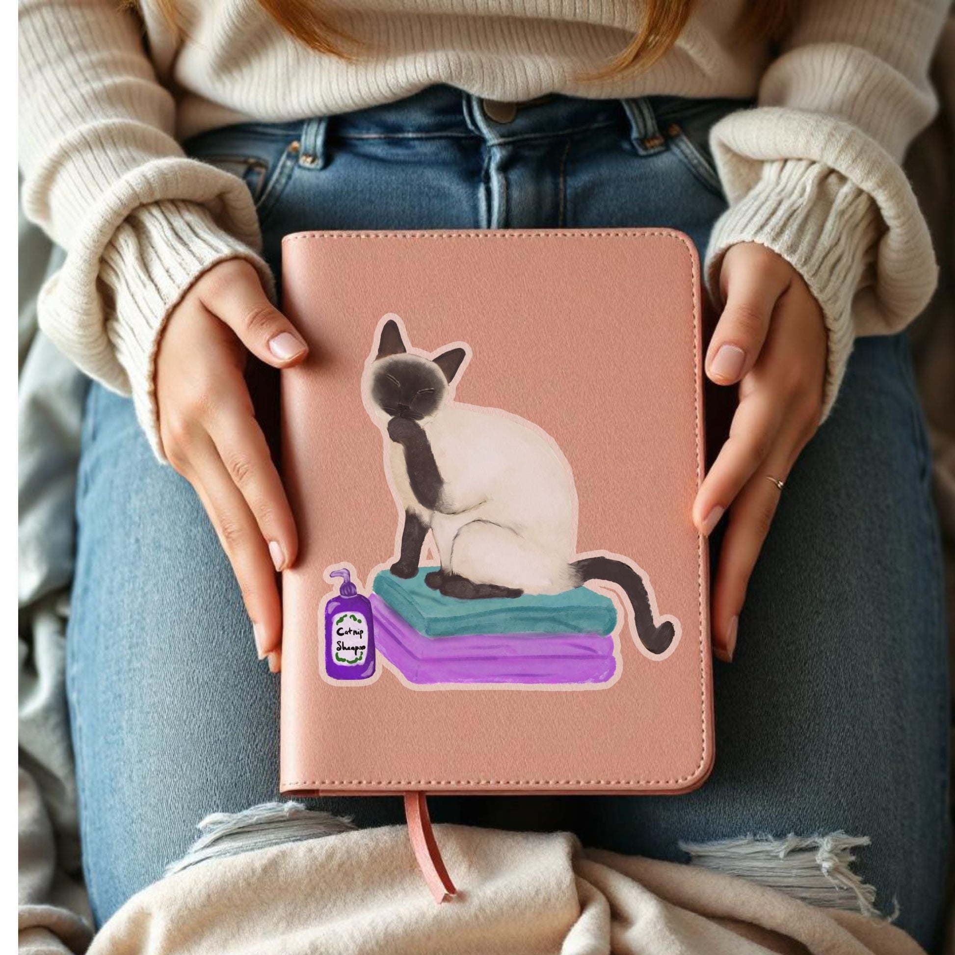 Spa Day Siamese Cat Sticker - MerikaArt