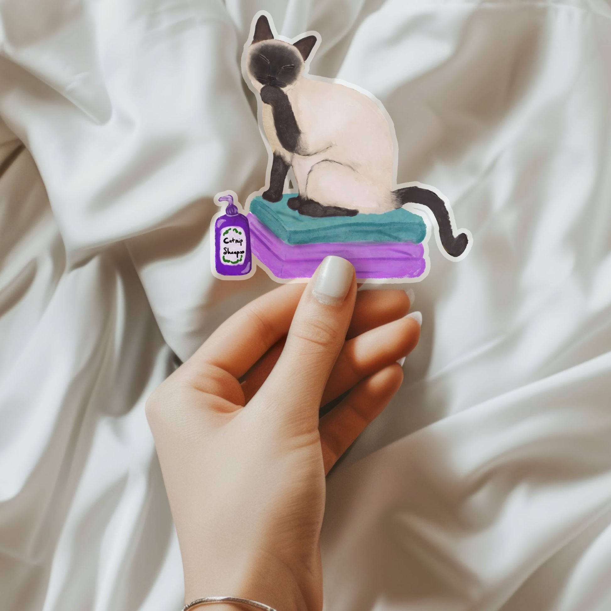 Spa Day Siamese Cat Sticker - MerikaArt